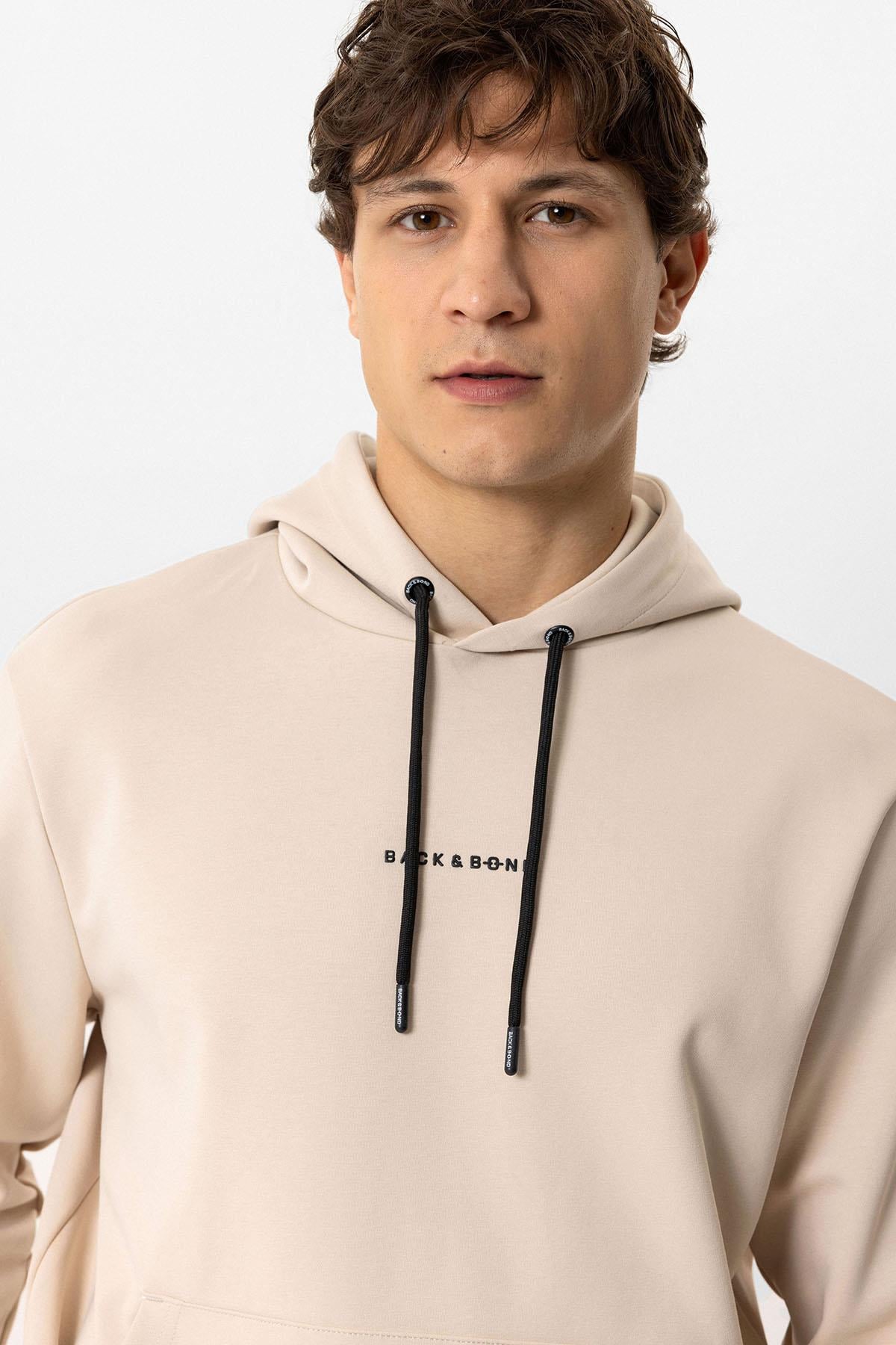 Bej Regular Fit Pamuklu Kapüşonlu Sweatshirt