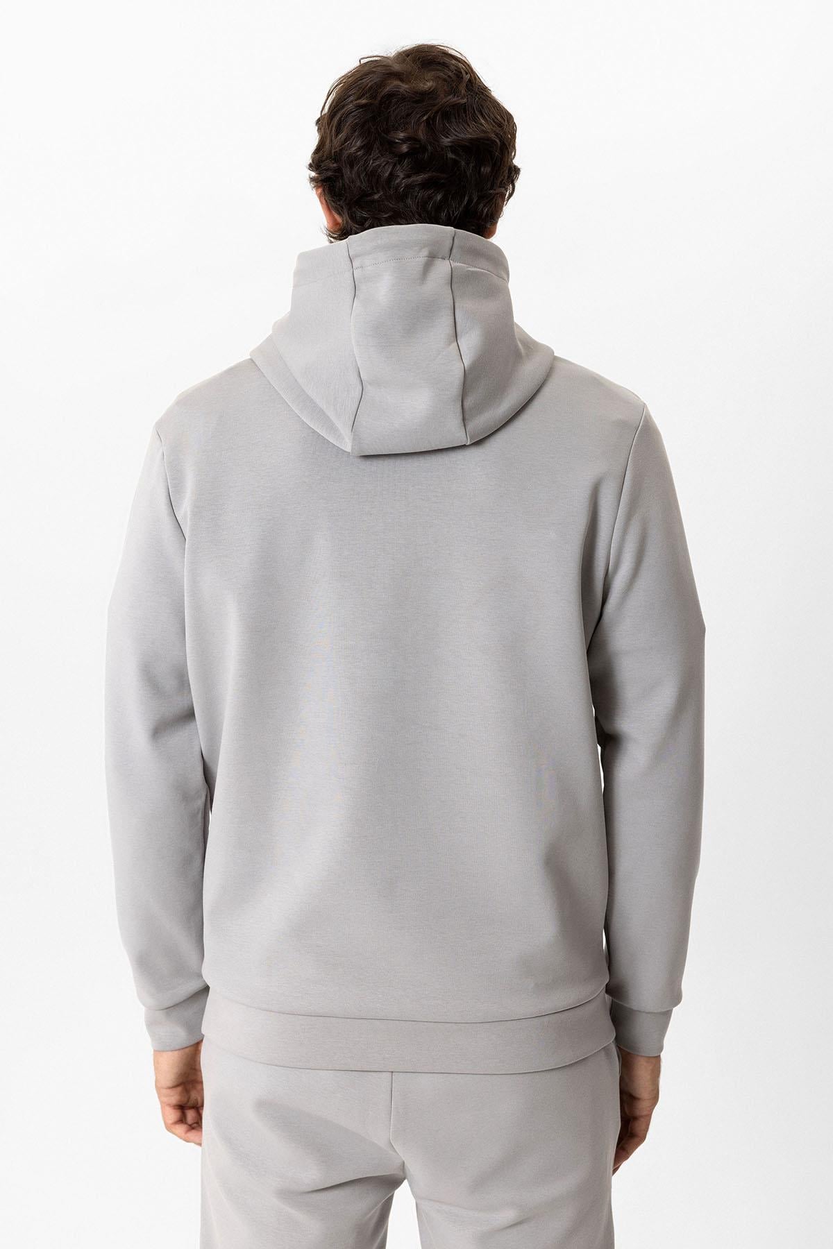 Gri Regular Fit Pamuklu Kapüşonlu Sweatshirt