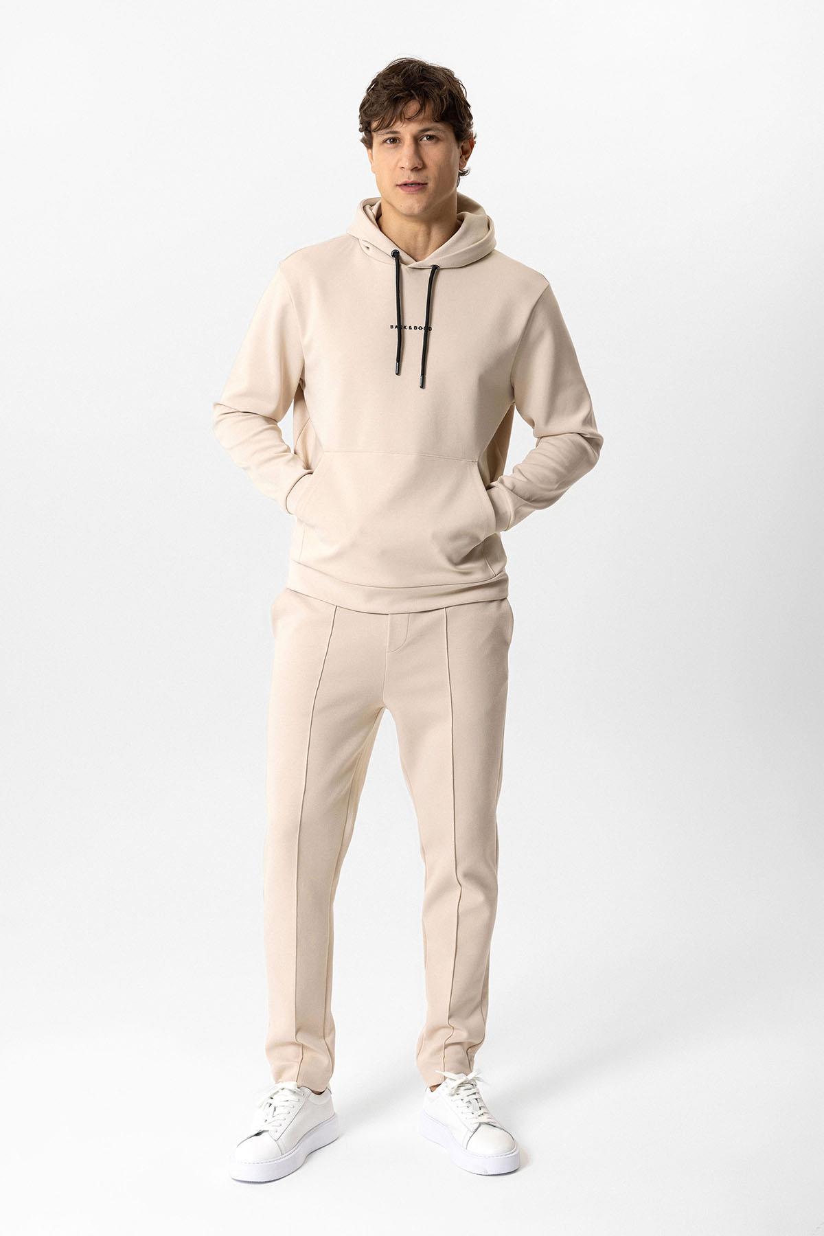 Bej Regular Fit Pamuklu Kapüşonlu Sweatshirt