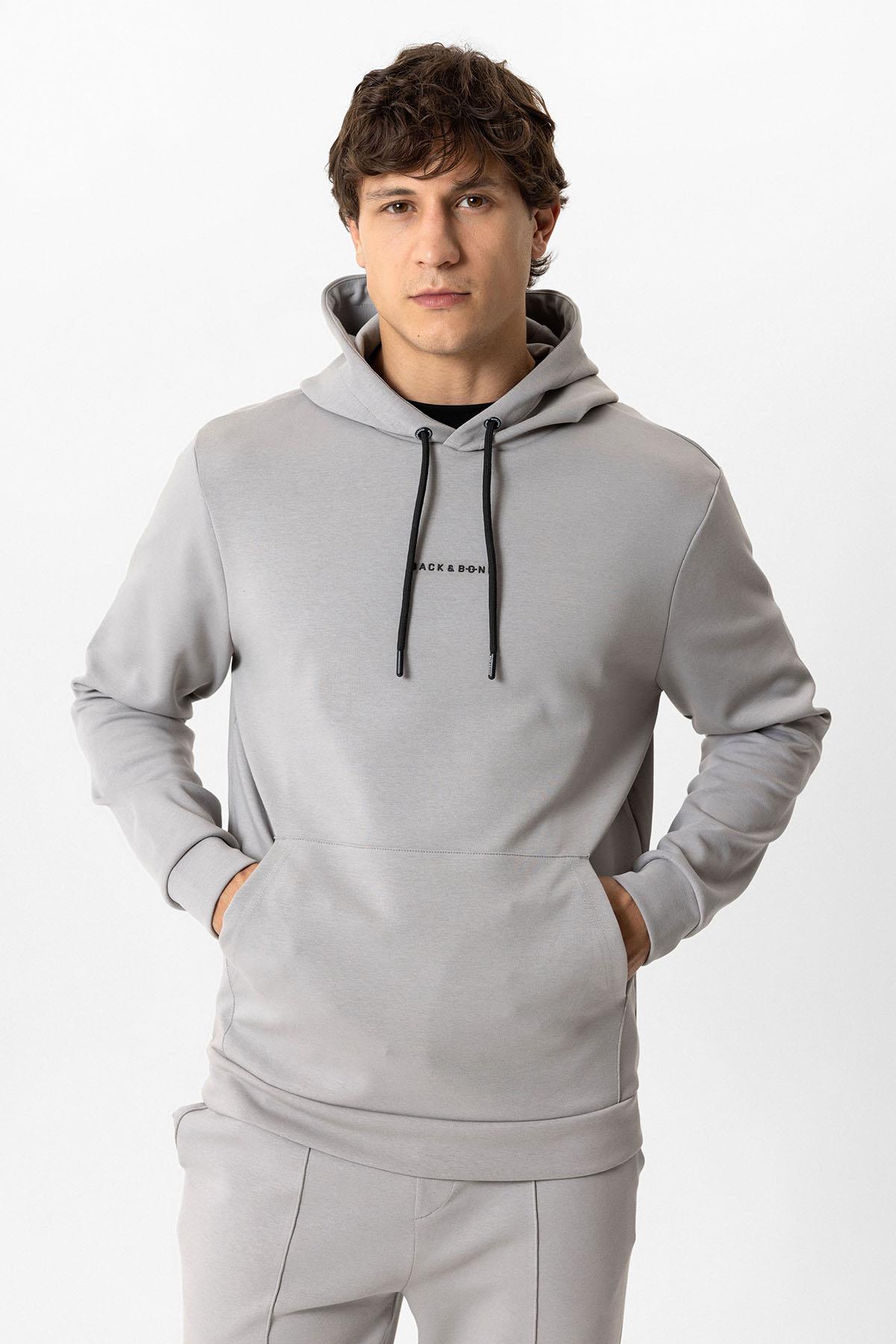 Gri Regular Fit Pamuklu Kapüşonlu Sweatshirt