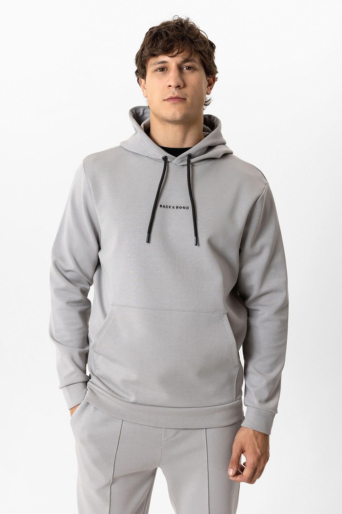 Gri Regular Fit Pamuklu Kapüşonlu Sweatshirt