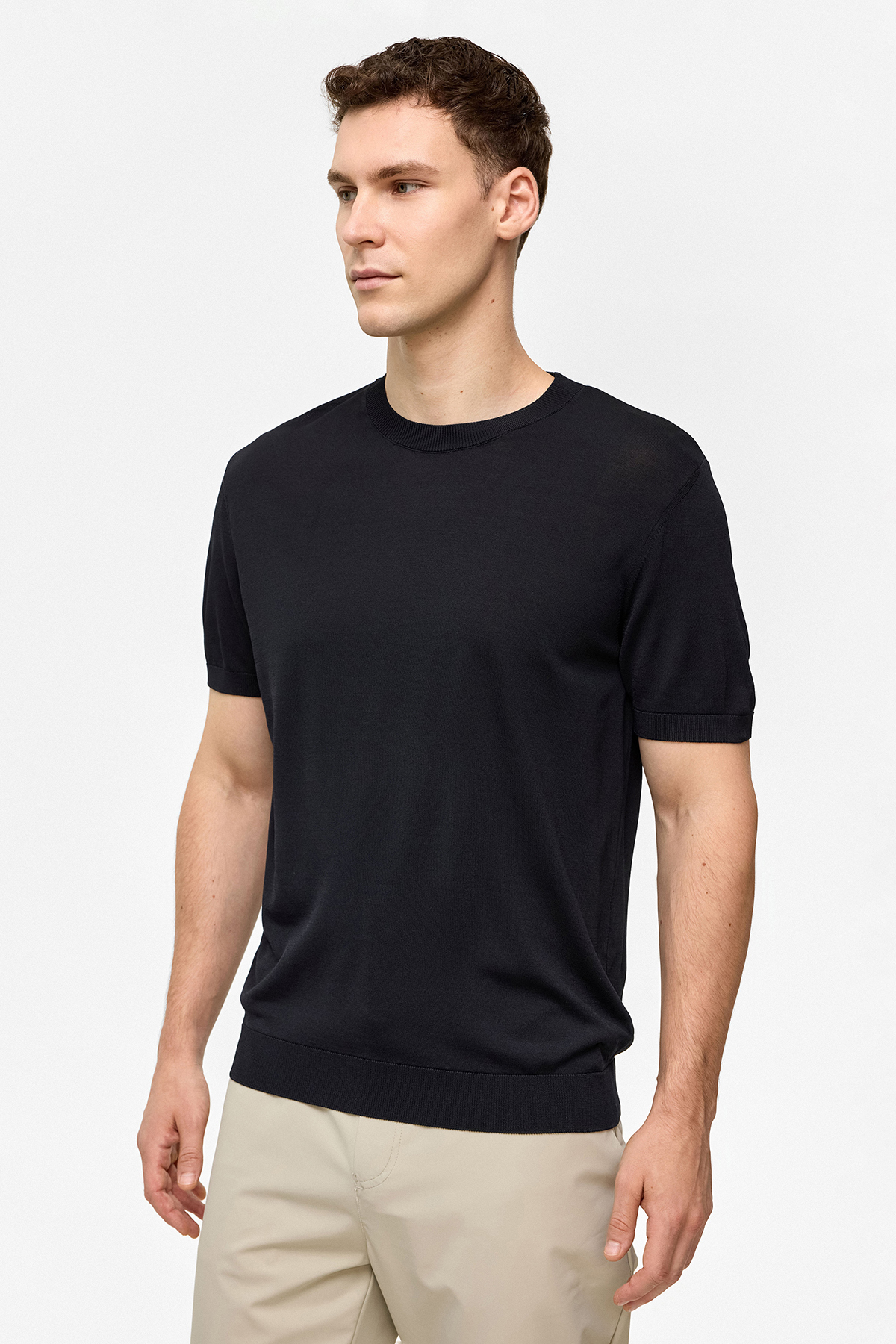 Siyah Regular Fit Triko Bisiklet Yaka Tişört