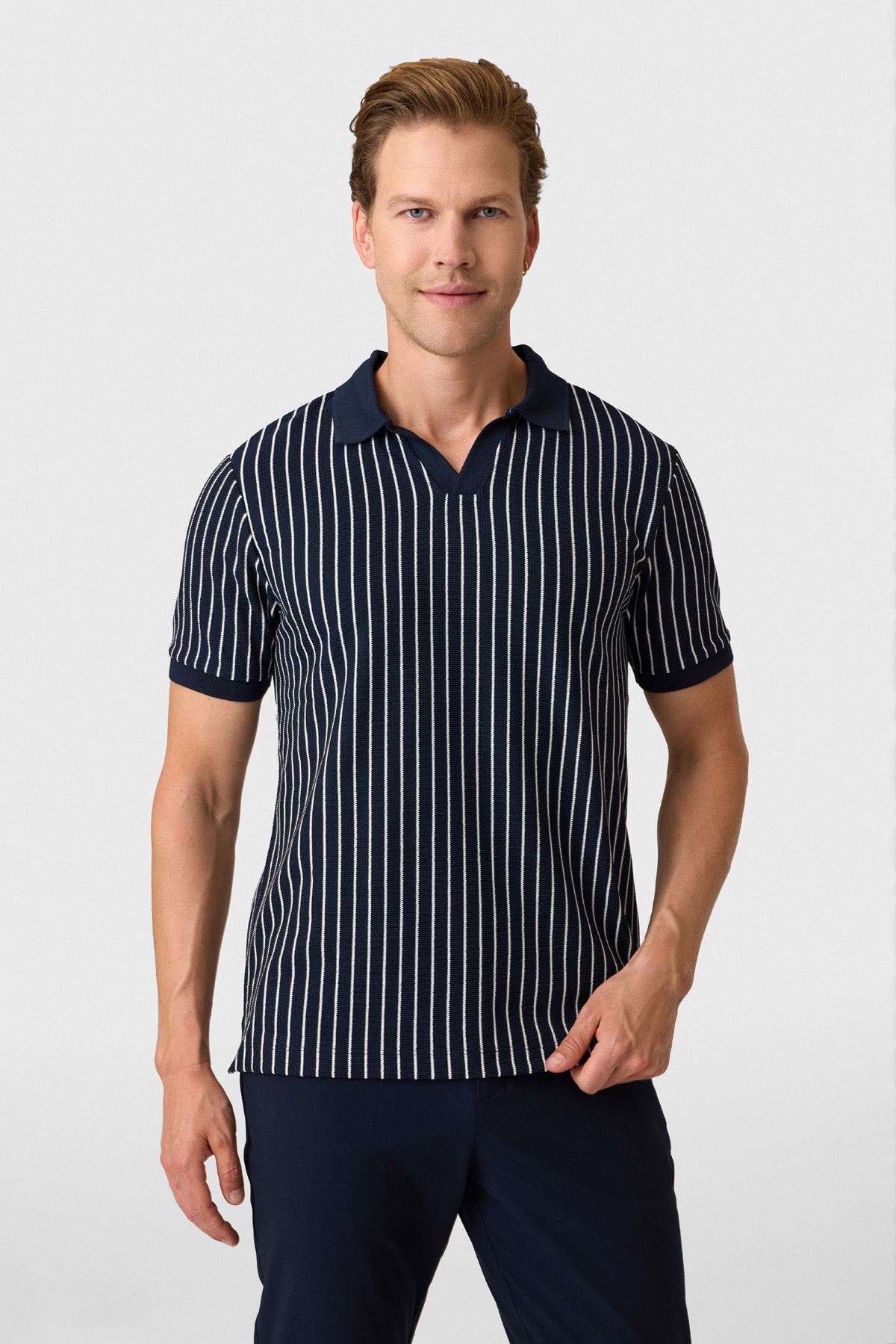 Regular Fit Lacivert Düğmesiz Polo Yaka Tişört