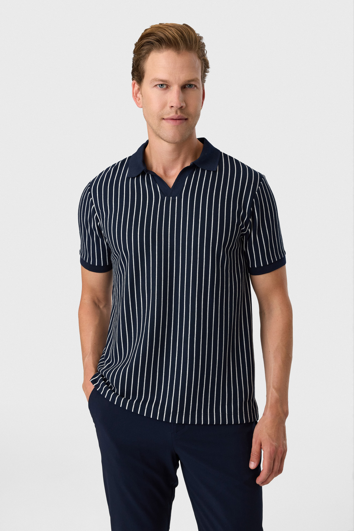 Regular Fit Lacivert Düğmesiz Polo Yaka Tişört