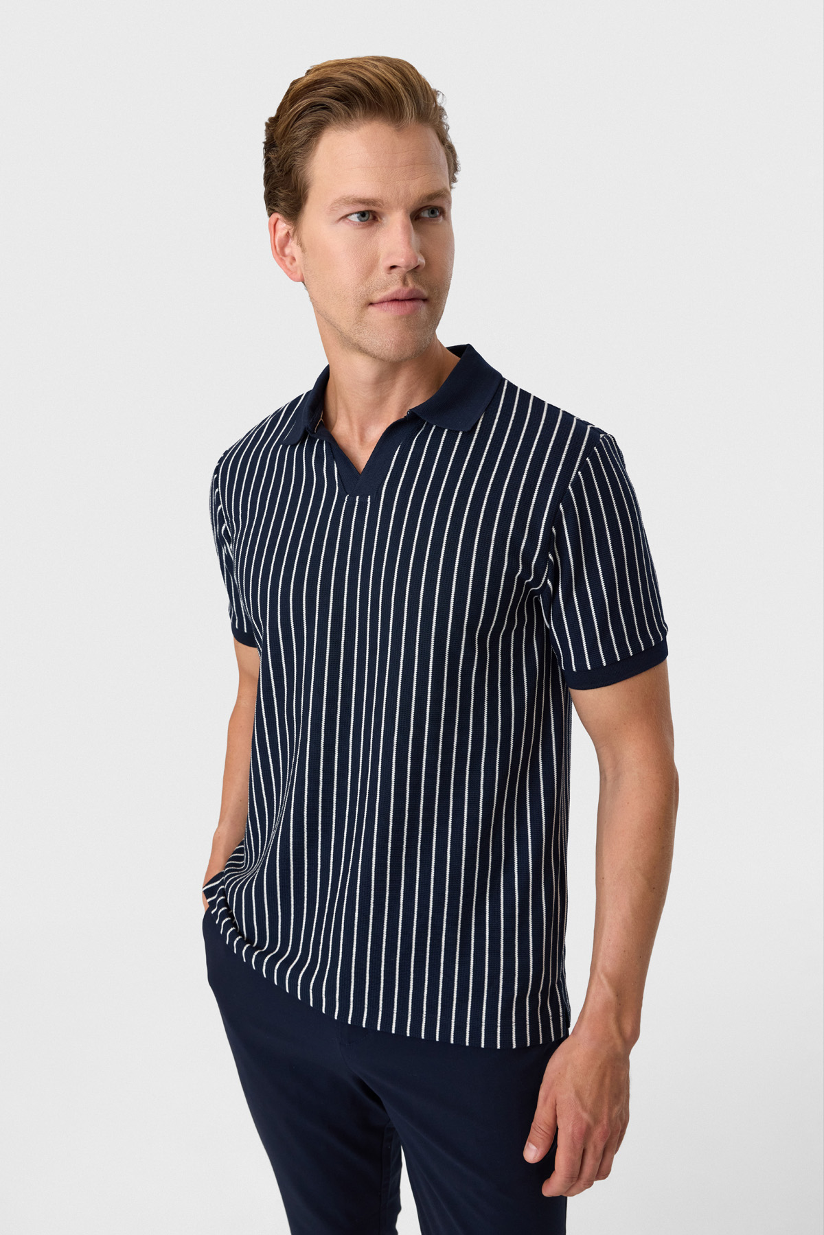 Regular Fit Lacivert Düğmesiz Polo Yaka Tişört