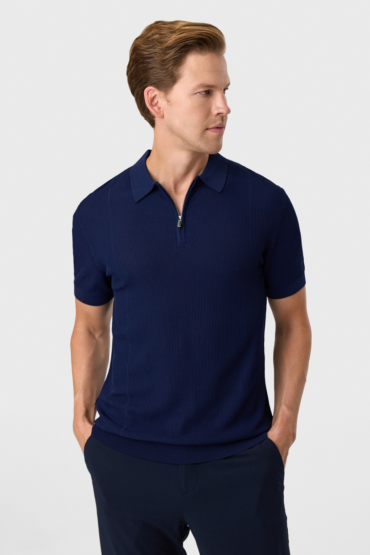 Regular Fit Lacivert Fermuarlı Tişört