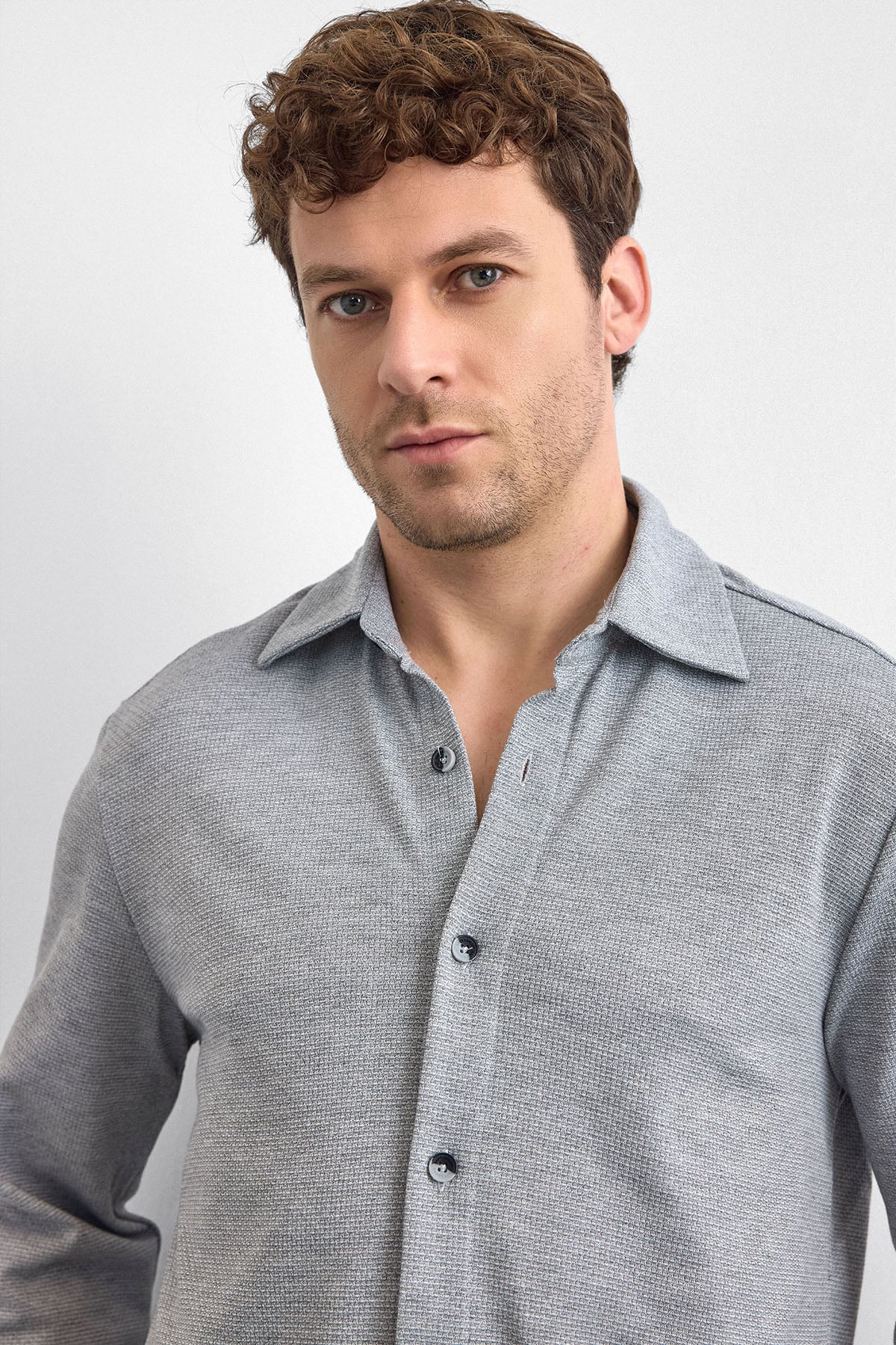 Gri Regular Fit Örme Gömlek