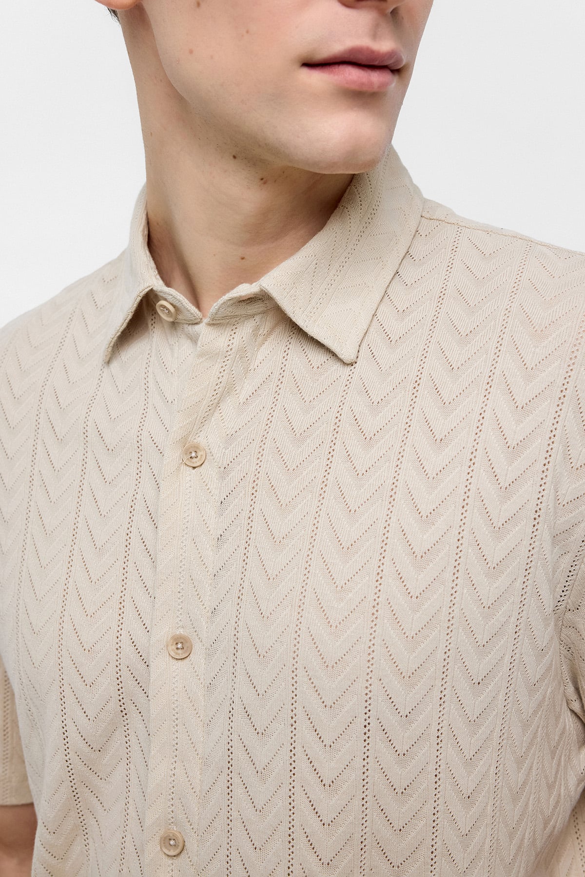 Bej Regular Fit %100 Pamuk Kısa Kollu Gömlek