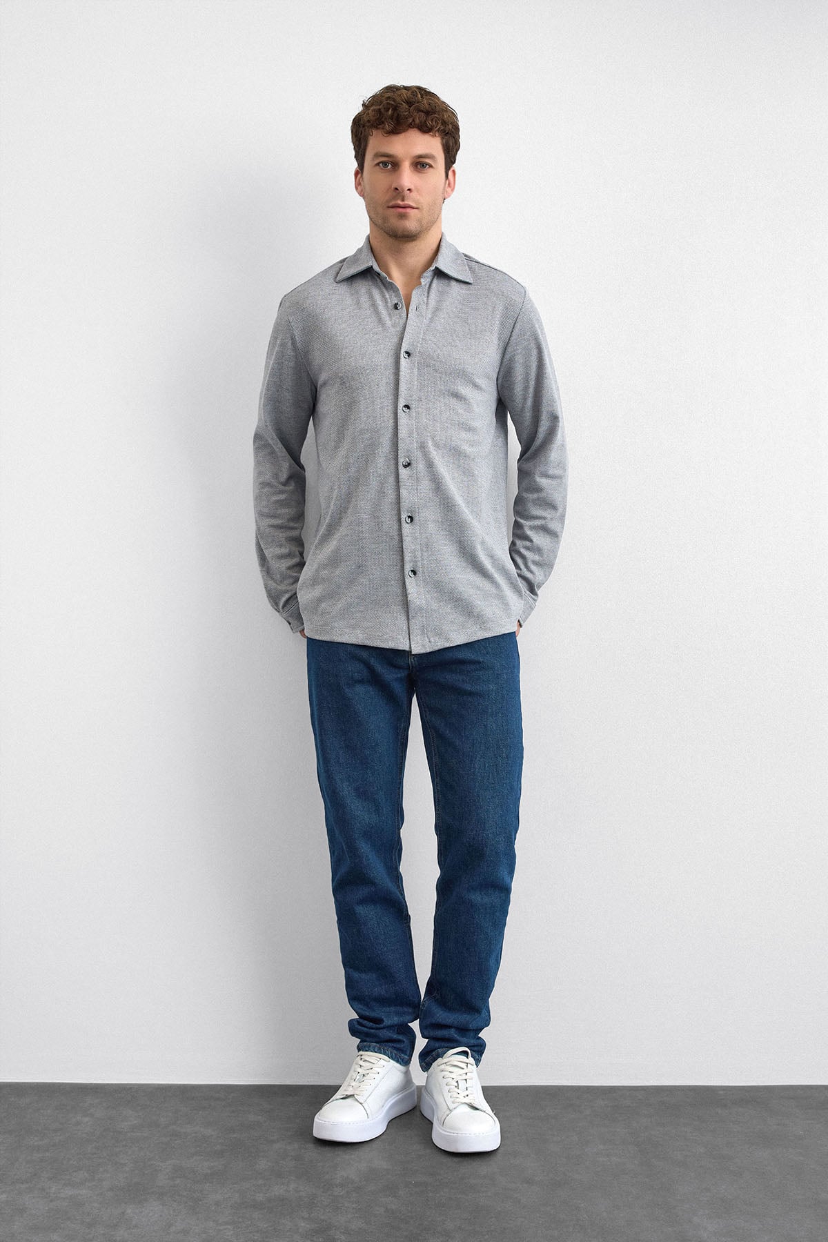 Gri Regular Fit Örme Gömlek