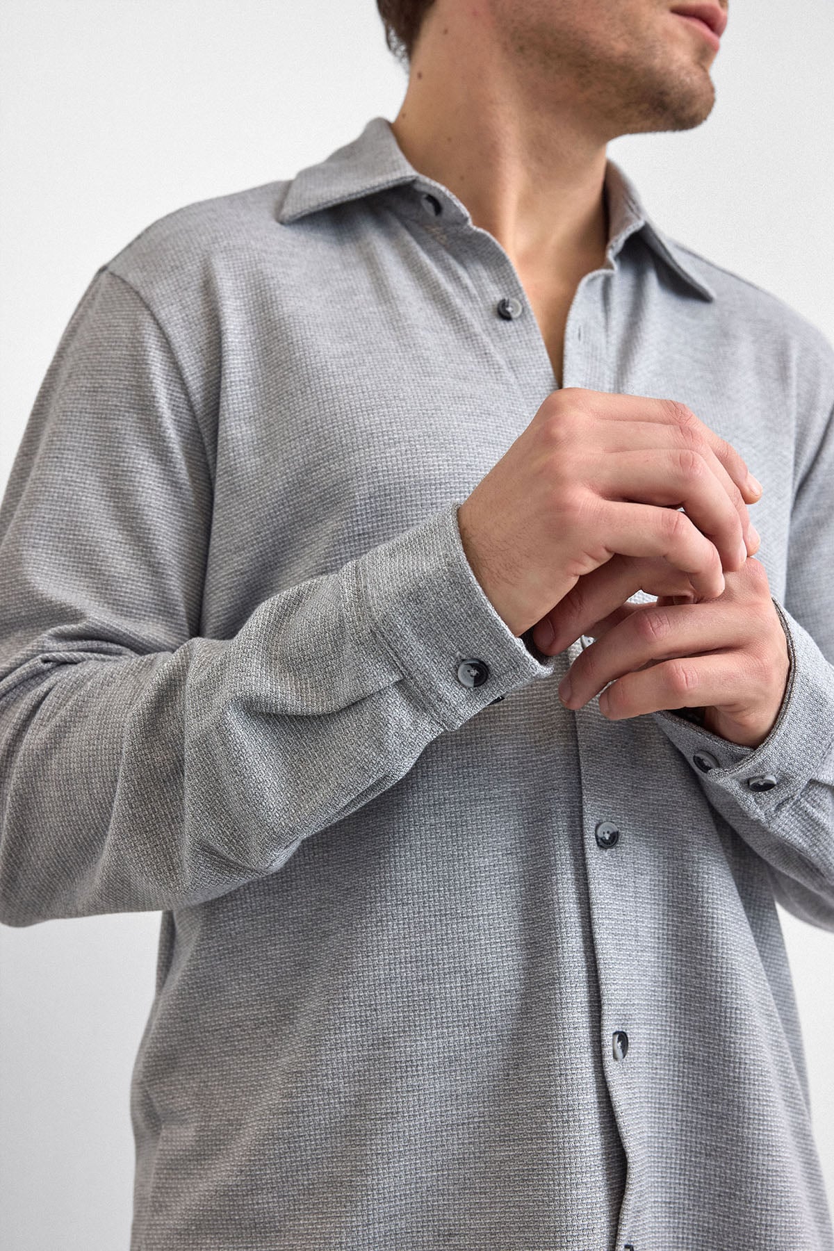 Gri Regular Fit Örme Gömlek