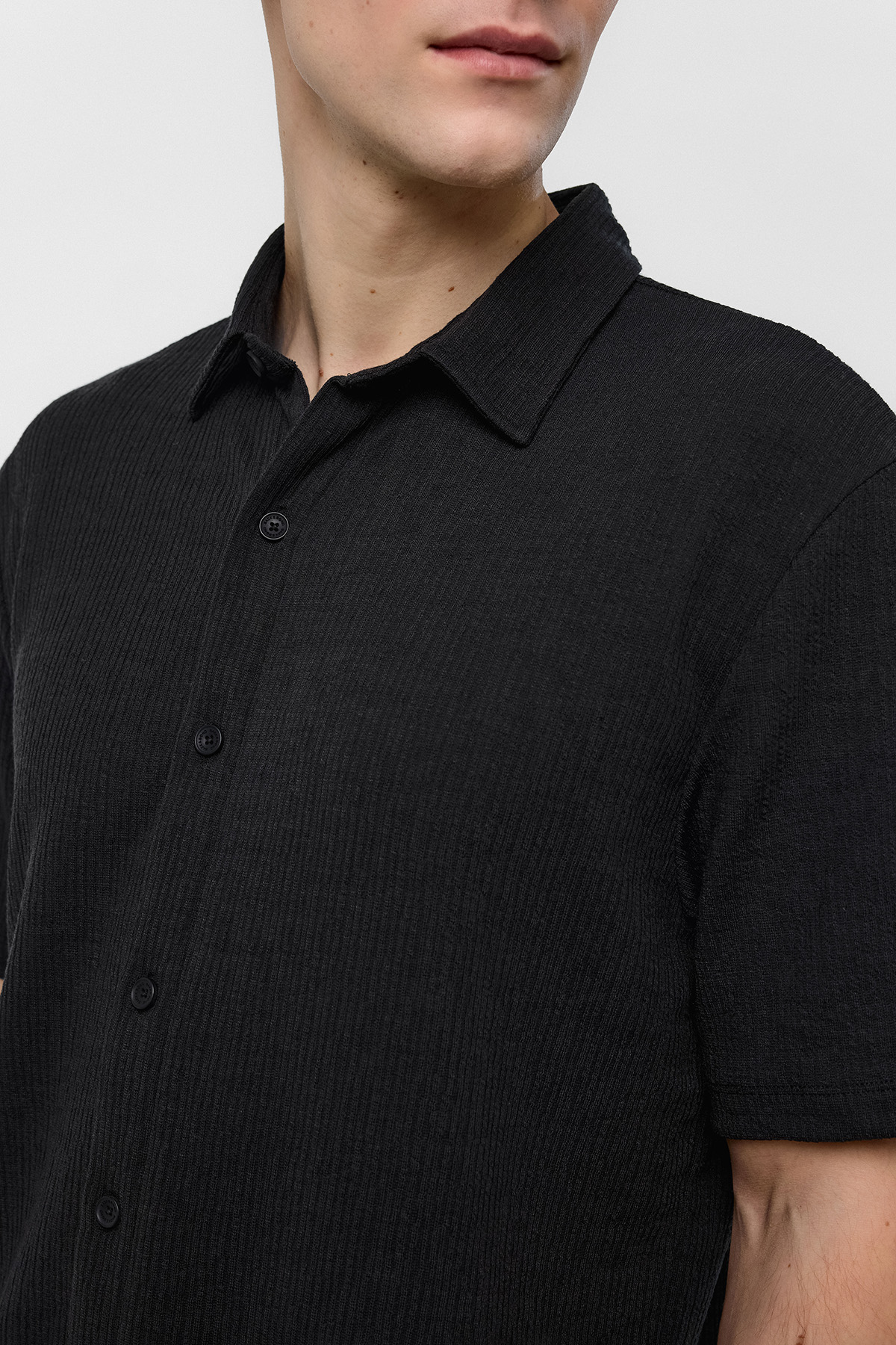 Siyah Regular Fit Örme Gömlek