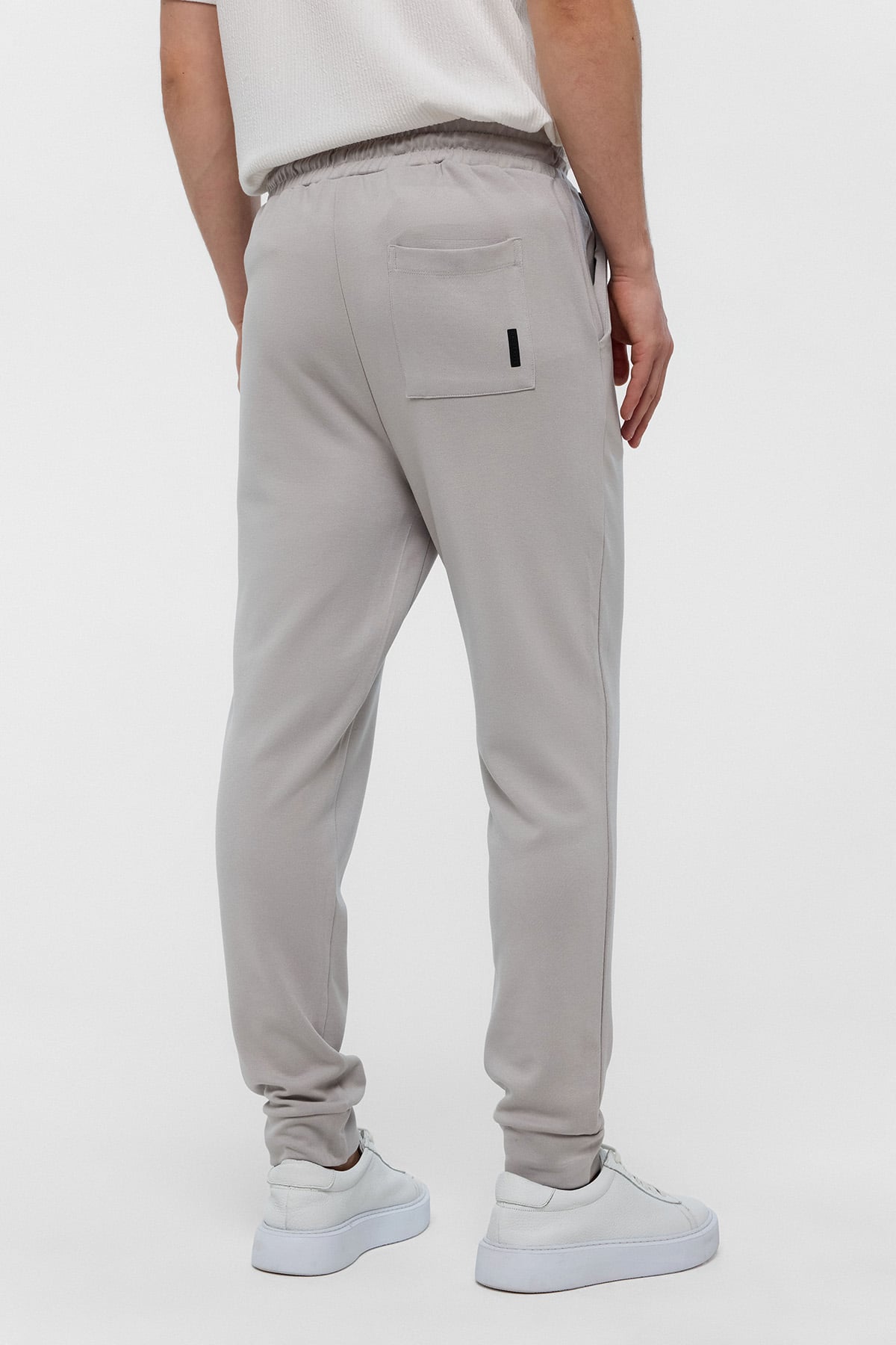 Gri Regular Fit Beli Bağlamalı Örme Jogger Pantolon
