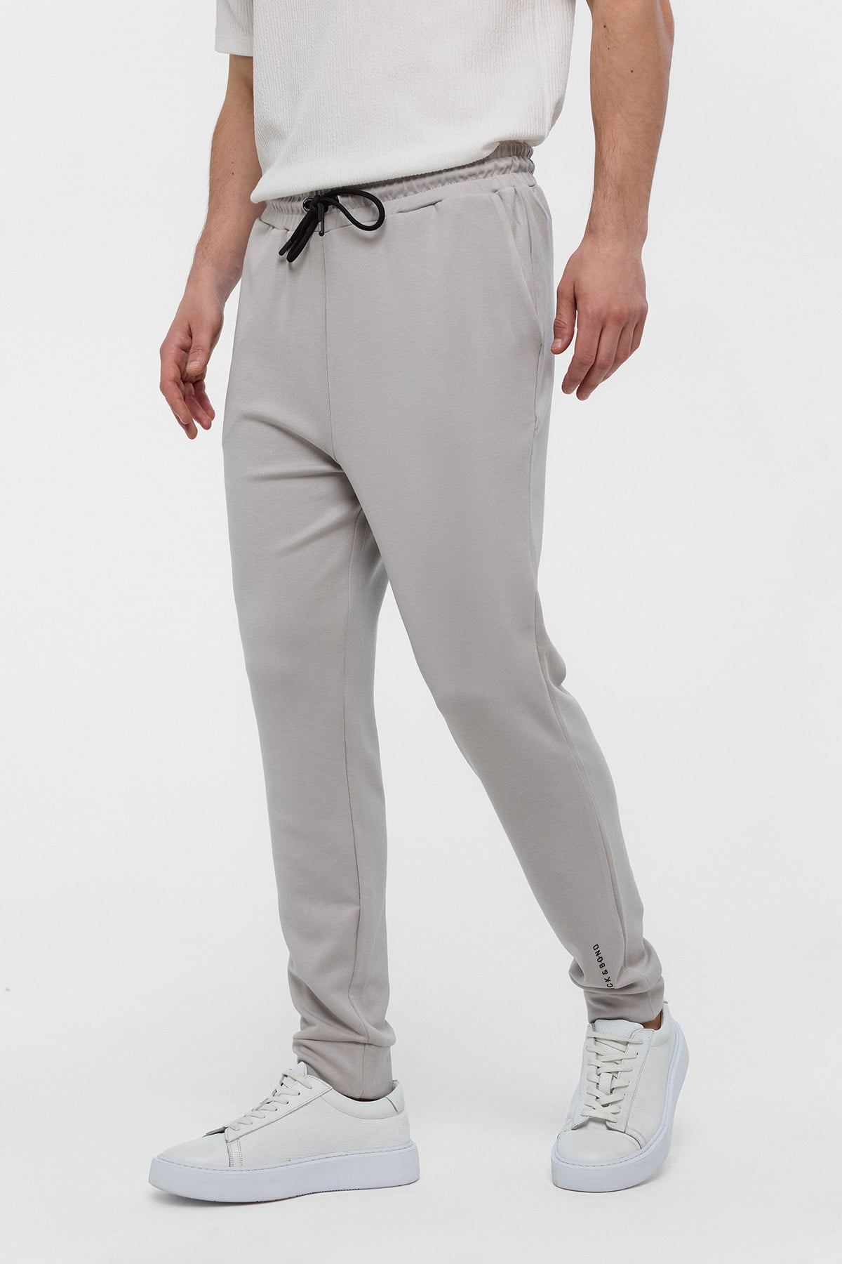 Gri Regular Fit Beli Bağlamalı Örme Jogger Pantolon