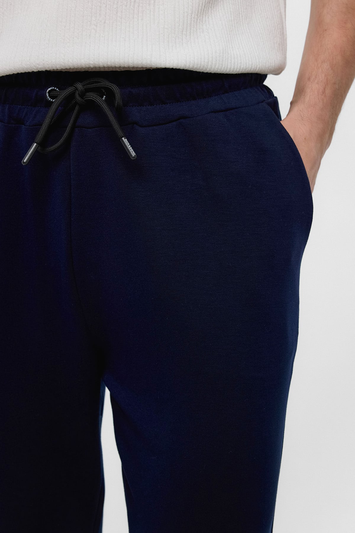 Lacivert Regular Fit Beli Bağlamalı Örme Jogger Pantolon