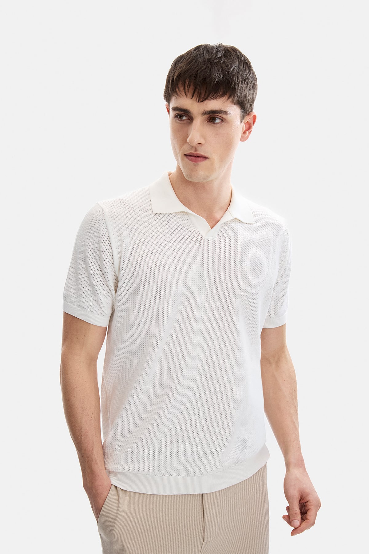 Beyaz Regular Fit Örme Triko