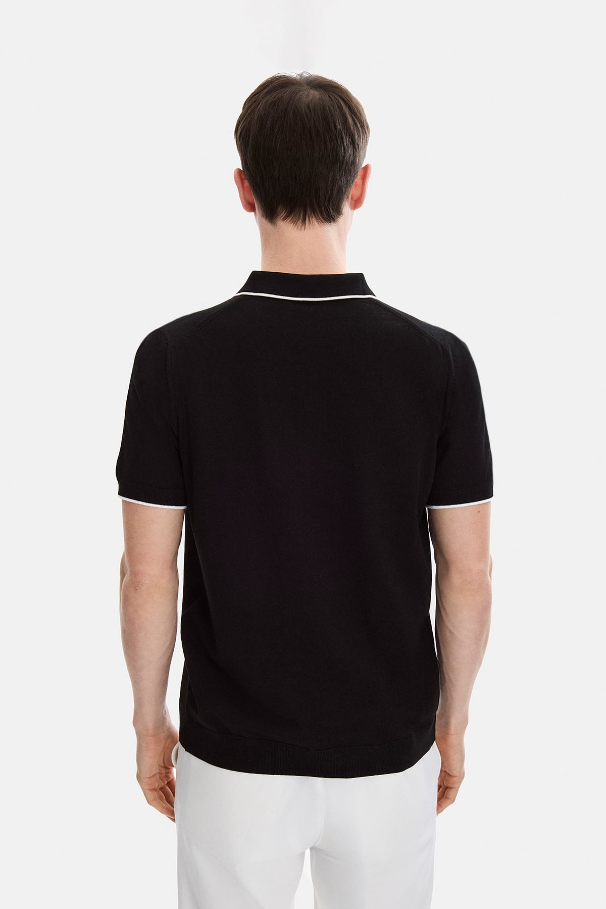 Siyah Fermuarlı Polo Yaka Regular Fit Örme Triko