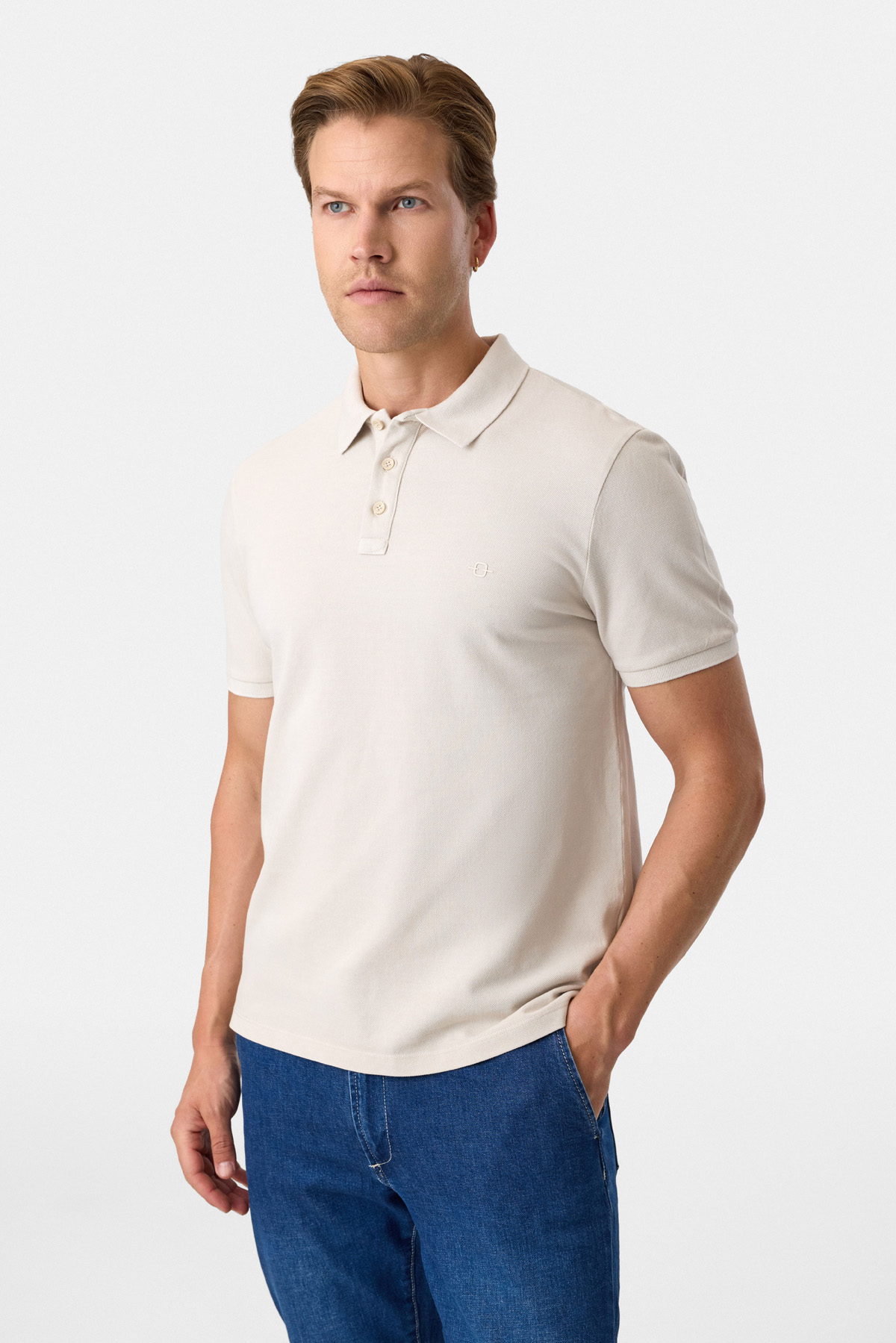 Regular Fit Polo Yaka Açık Gri Tişört
