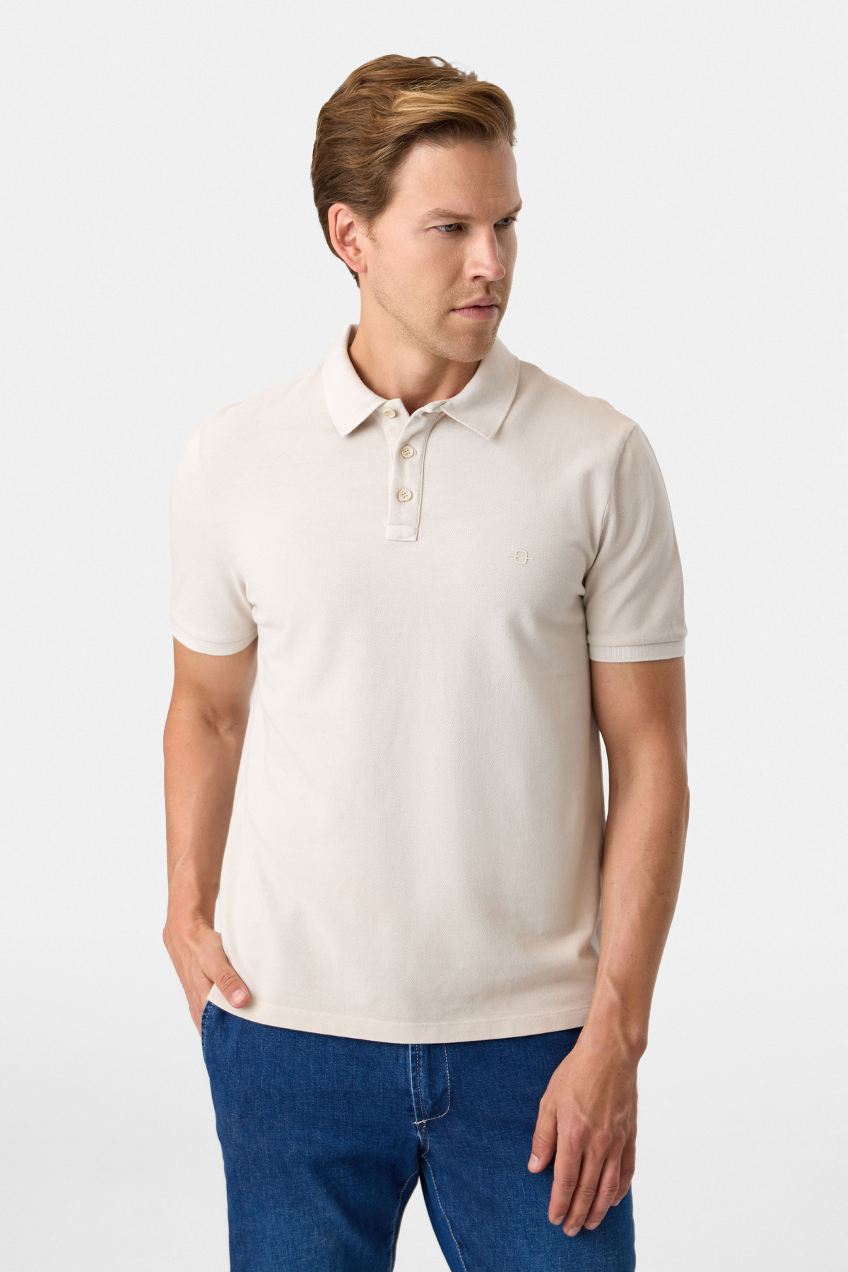 Regular Fit Polo Yaka Açık Gri Tişört