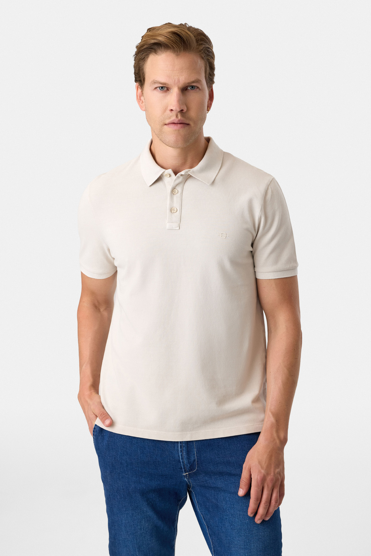 Regular Fit Polo Yaka Açık Gri Tişört