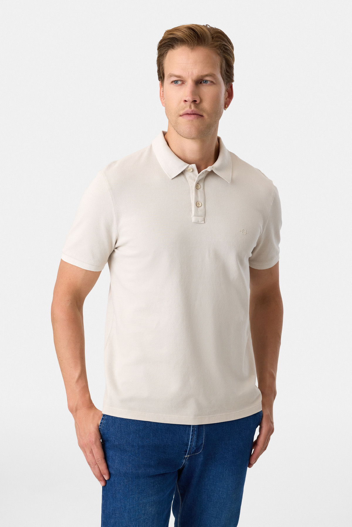Regular Fit Polo Yaka Açık Gri Tişört