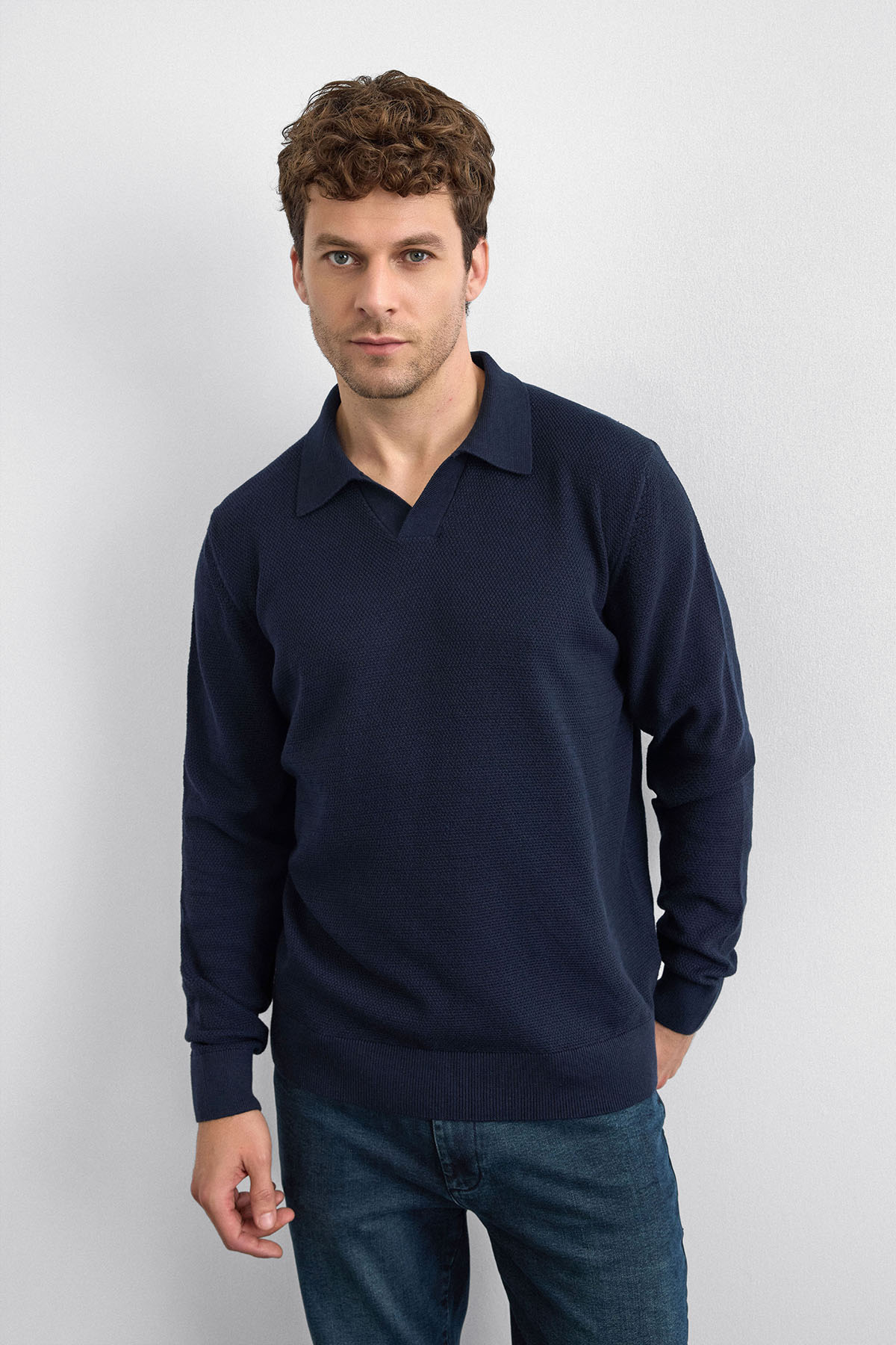 Lacivert Regular Fit Polo Yaka Triko Kazak
