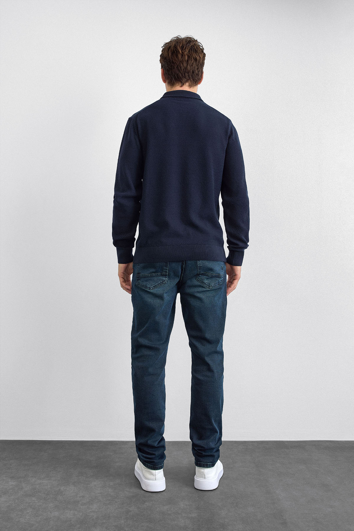 Lacivert Regular Fit Polo Yaka Triko Kazak