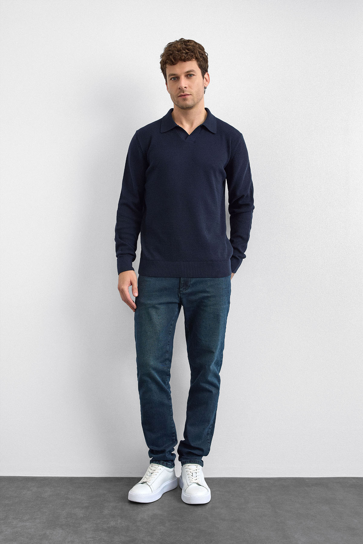 Lacivert Regular Fit Polo Yaka Triko Kazak