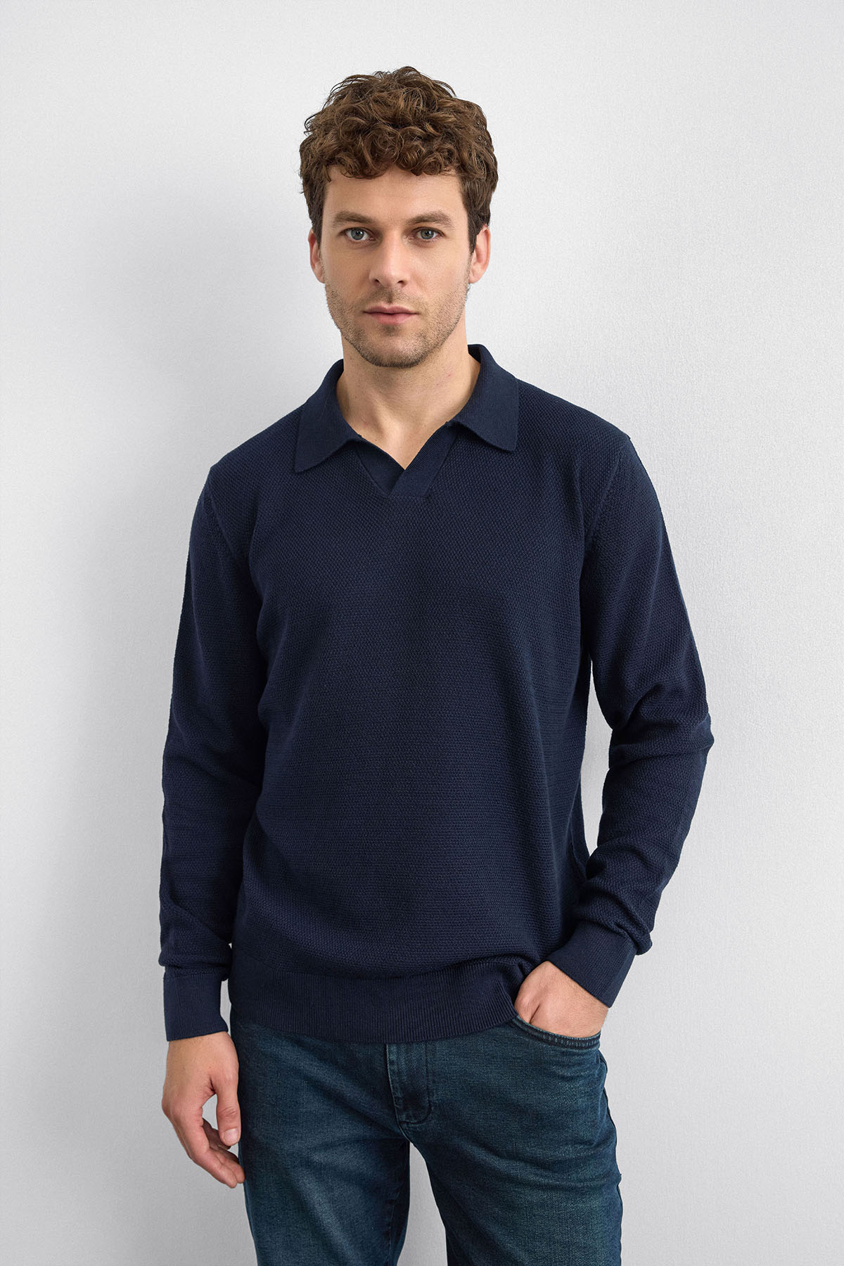Lacivert Regular Fit Polo Yaka Triko Kazak