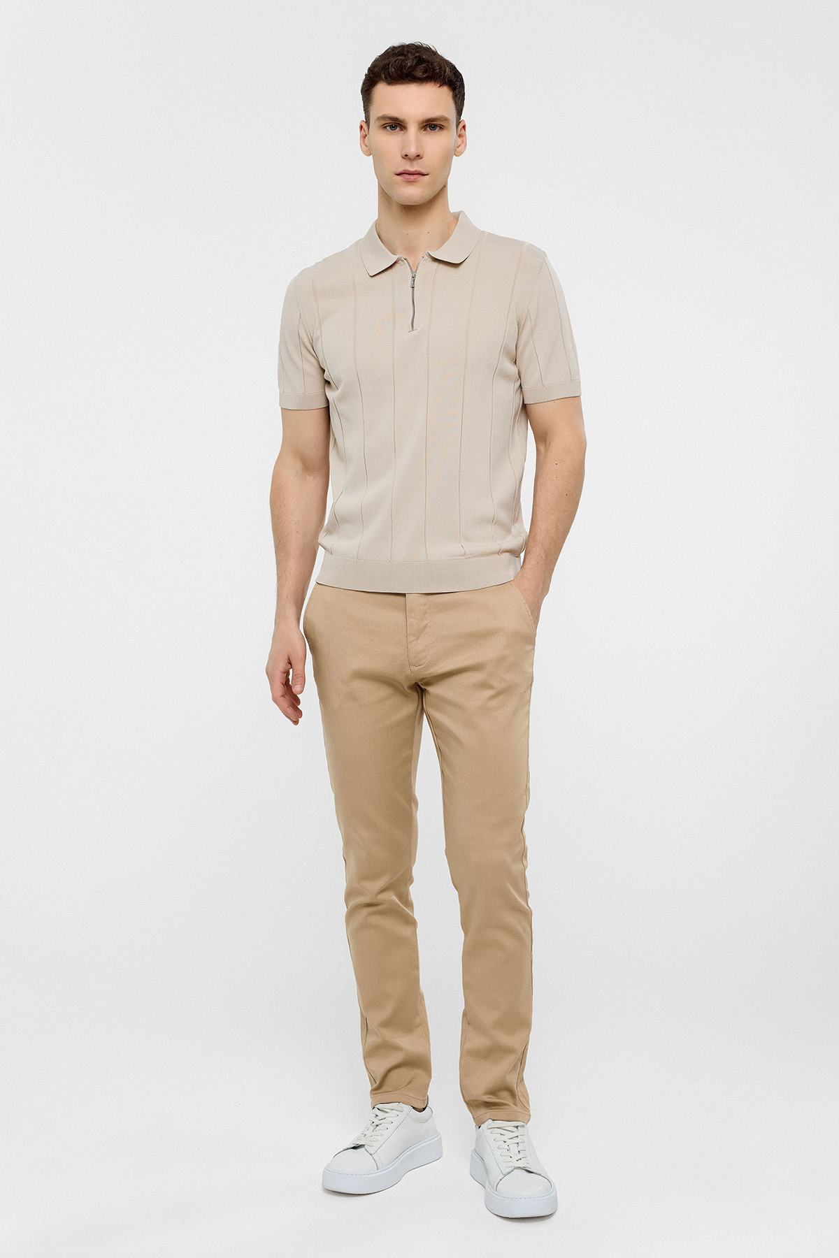 Bej Regular Fit Polo Yaka Triko Tişört