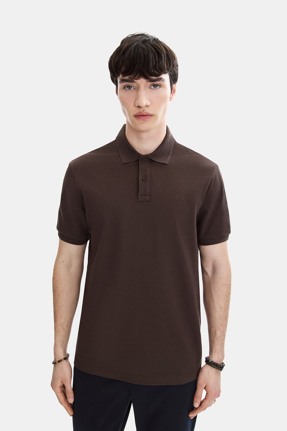 Kahve Regular Fit Örme Polo Yaka Tişört