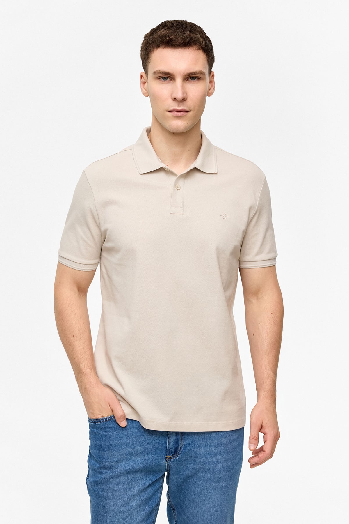 Bej Regular Fit Polo Yaka Tişört