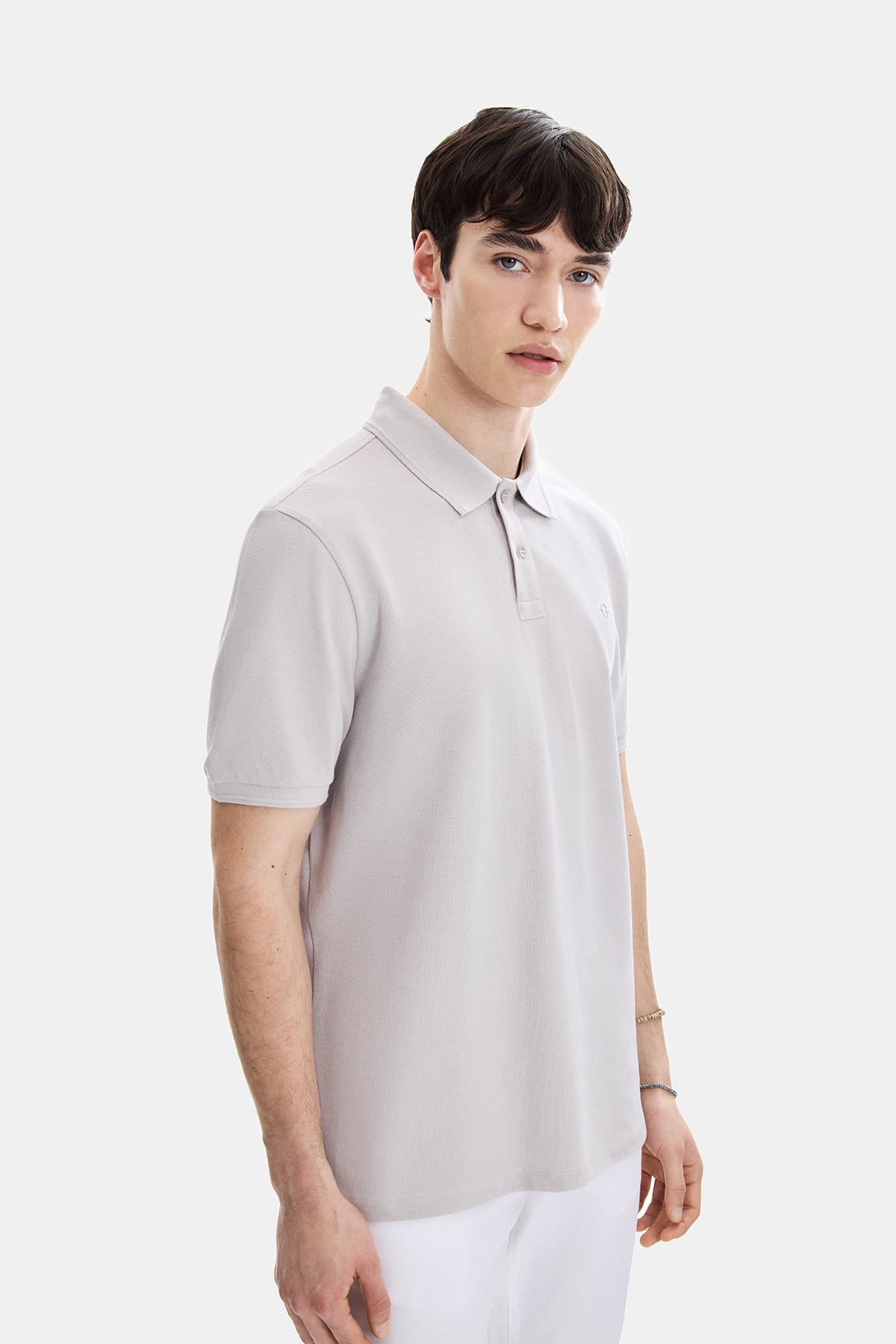 Açık Gri Regular Fit Örme Polo Yaka Tişört