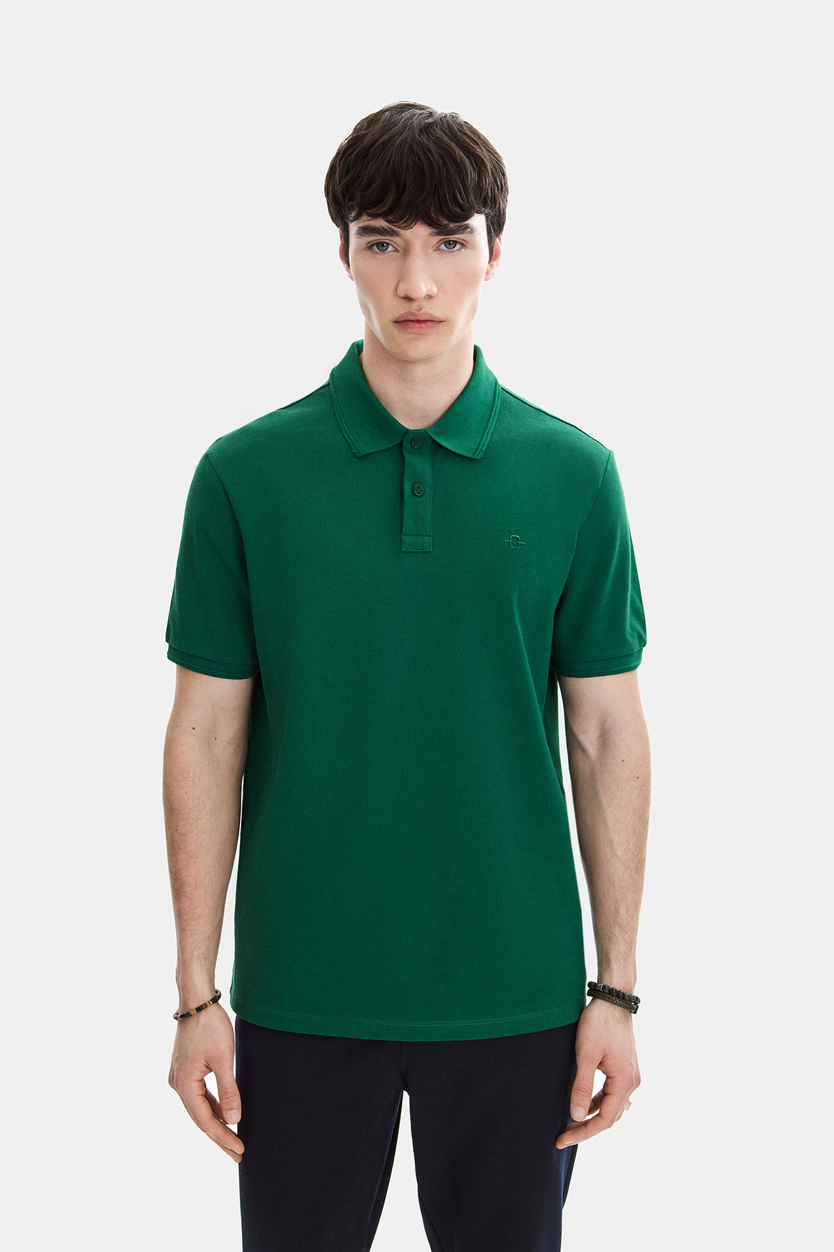 Yeşil Regular Fit Örme Polo Yaka Tişört