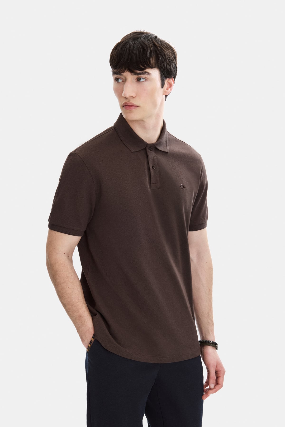 Kahve Regular Fit Örme Polo Yaka Tişört