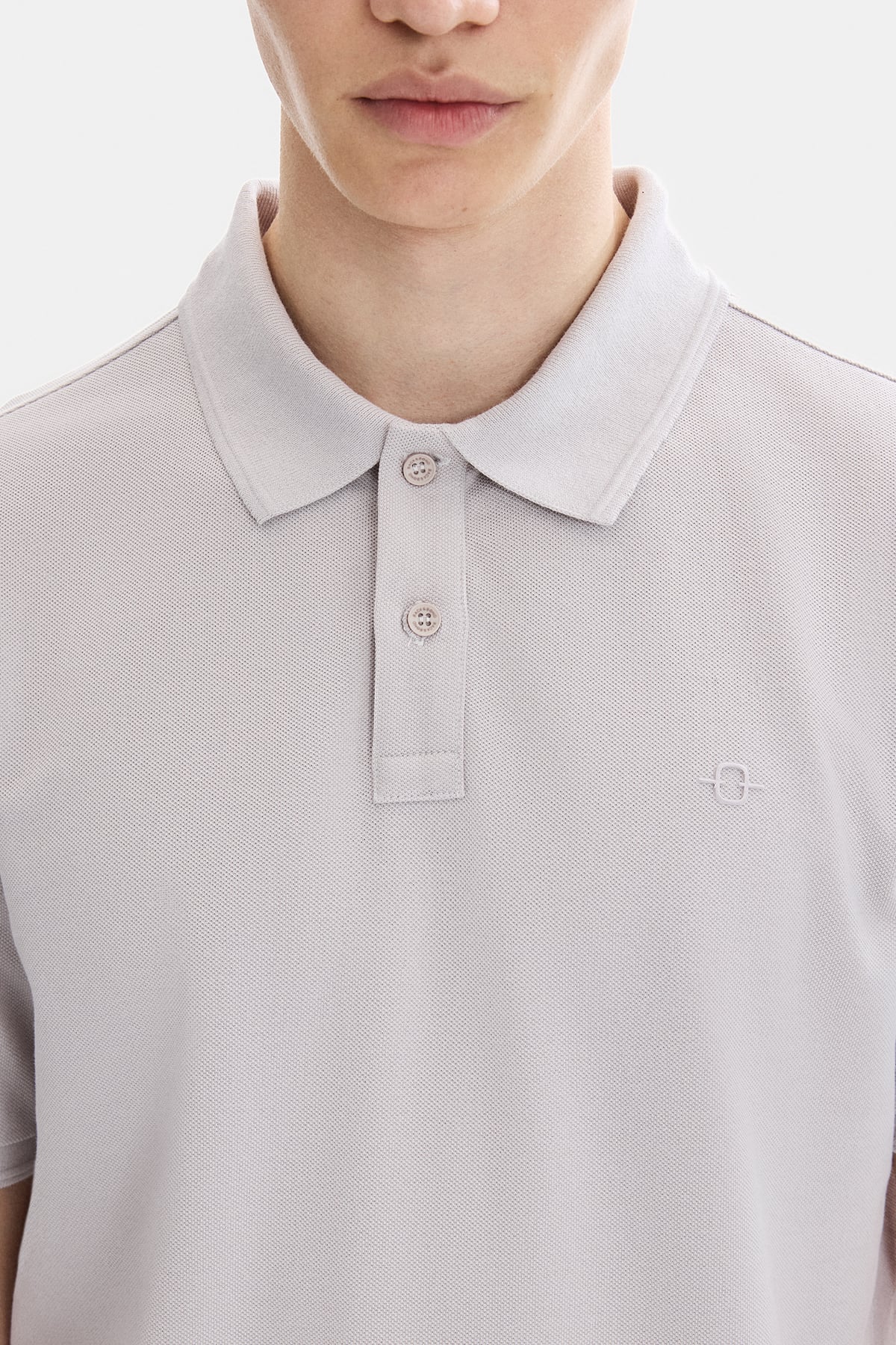 Açık Gri Regular Fit Örme Polo Yaka Tişört