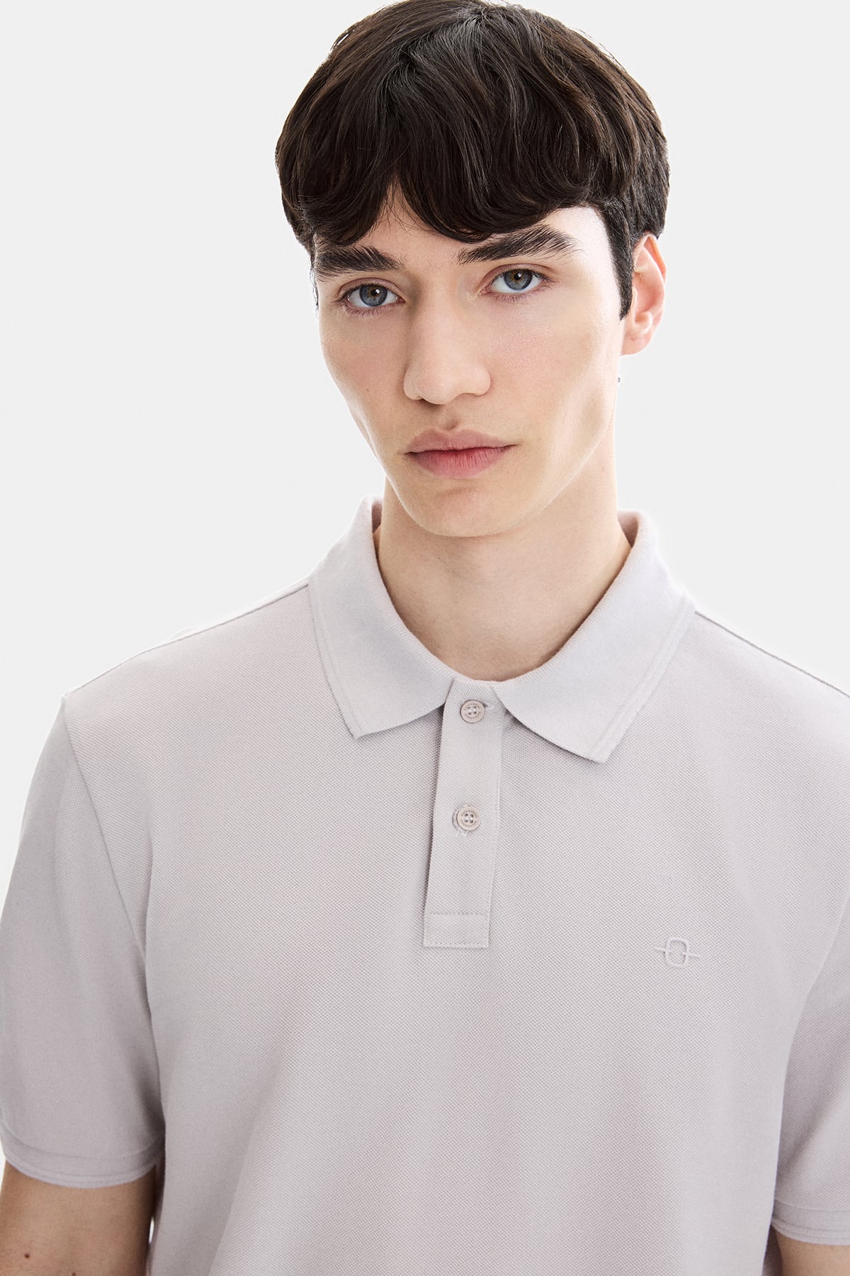 Açık Gri Regular Fit Örme Polo Yaka Tişört