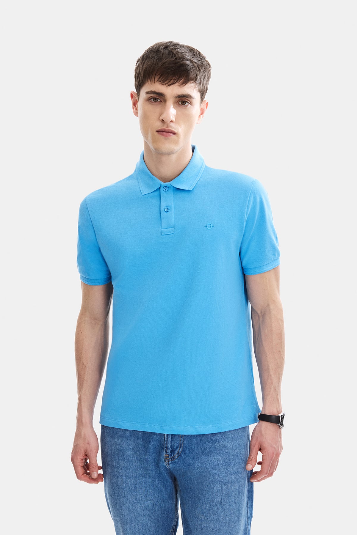 Gök Mavi Regular Fit Örme Polo YakaTişört