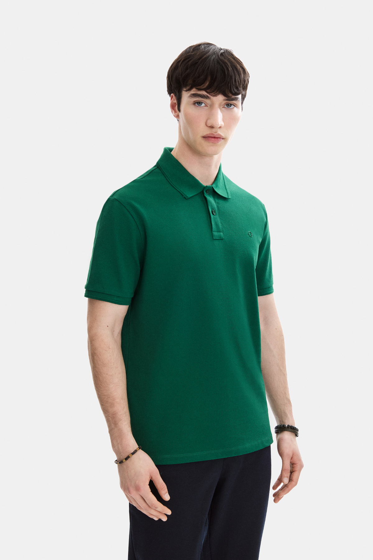 Yeşil Regular Fit Örme Polo Yaka Tişört