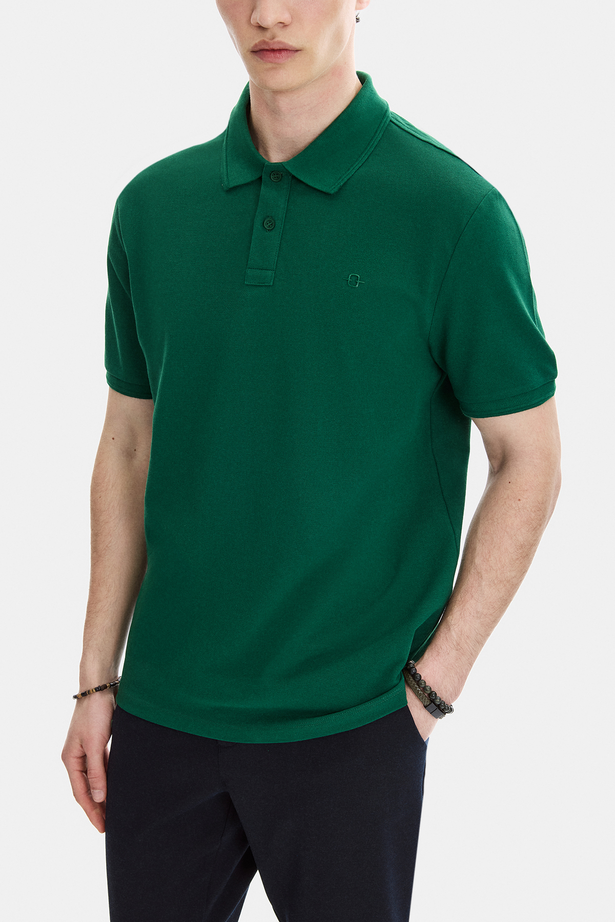 Yeşil Regular Fit Örme Polo Yaka Tişört