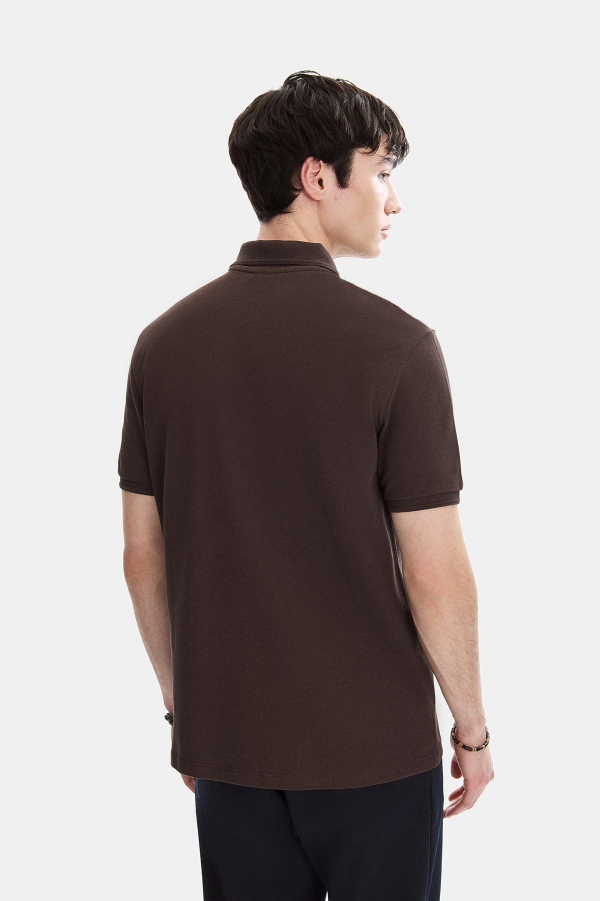 Kahve Regular Fit Örme Polo Yaka Tişört