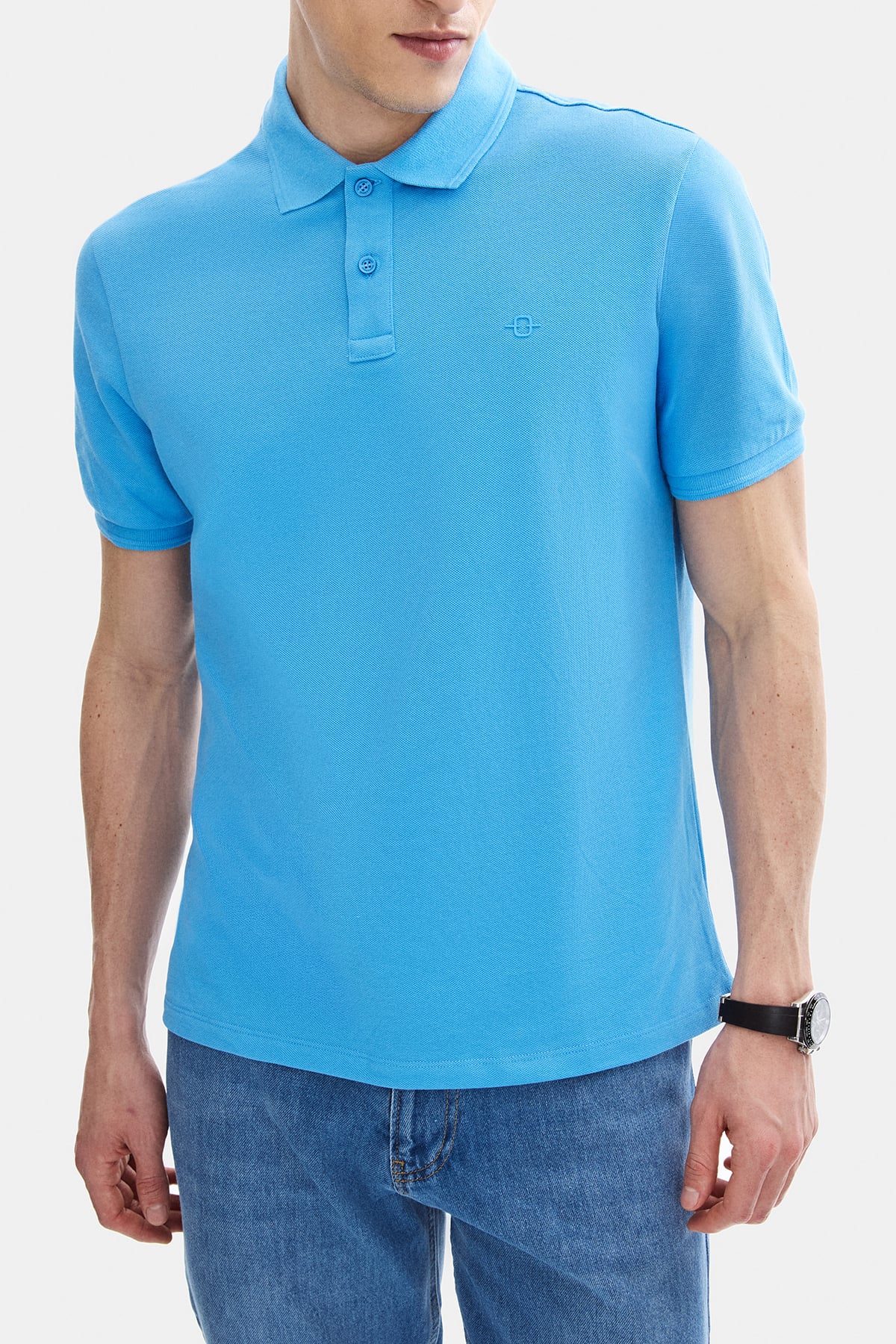 Gök Mavi Regular Fit Örme Polo YakaTişört