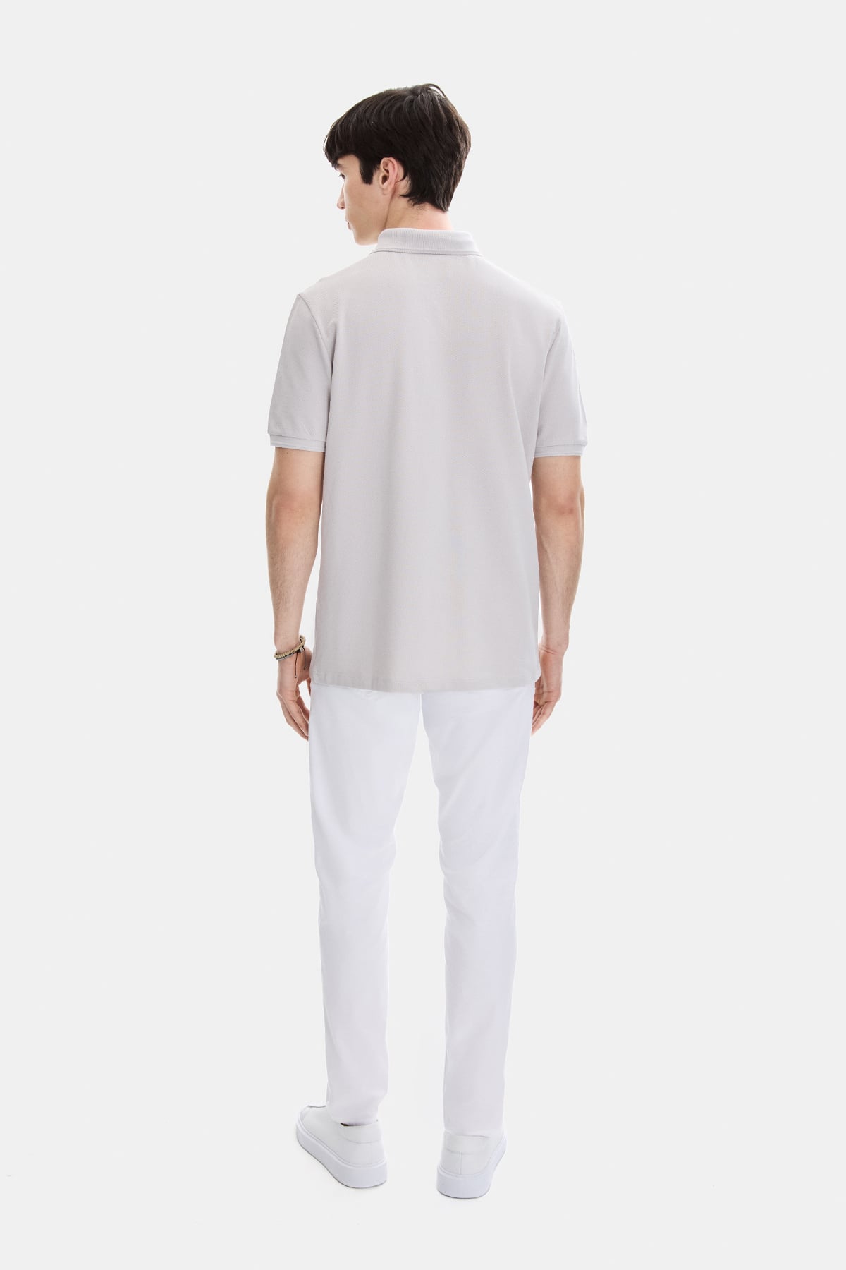 Açık Gri Regular Fit Örme Polo Yaka Tişört