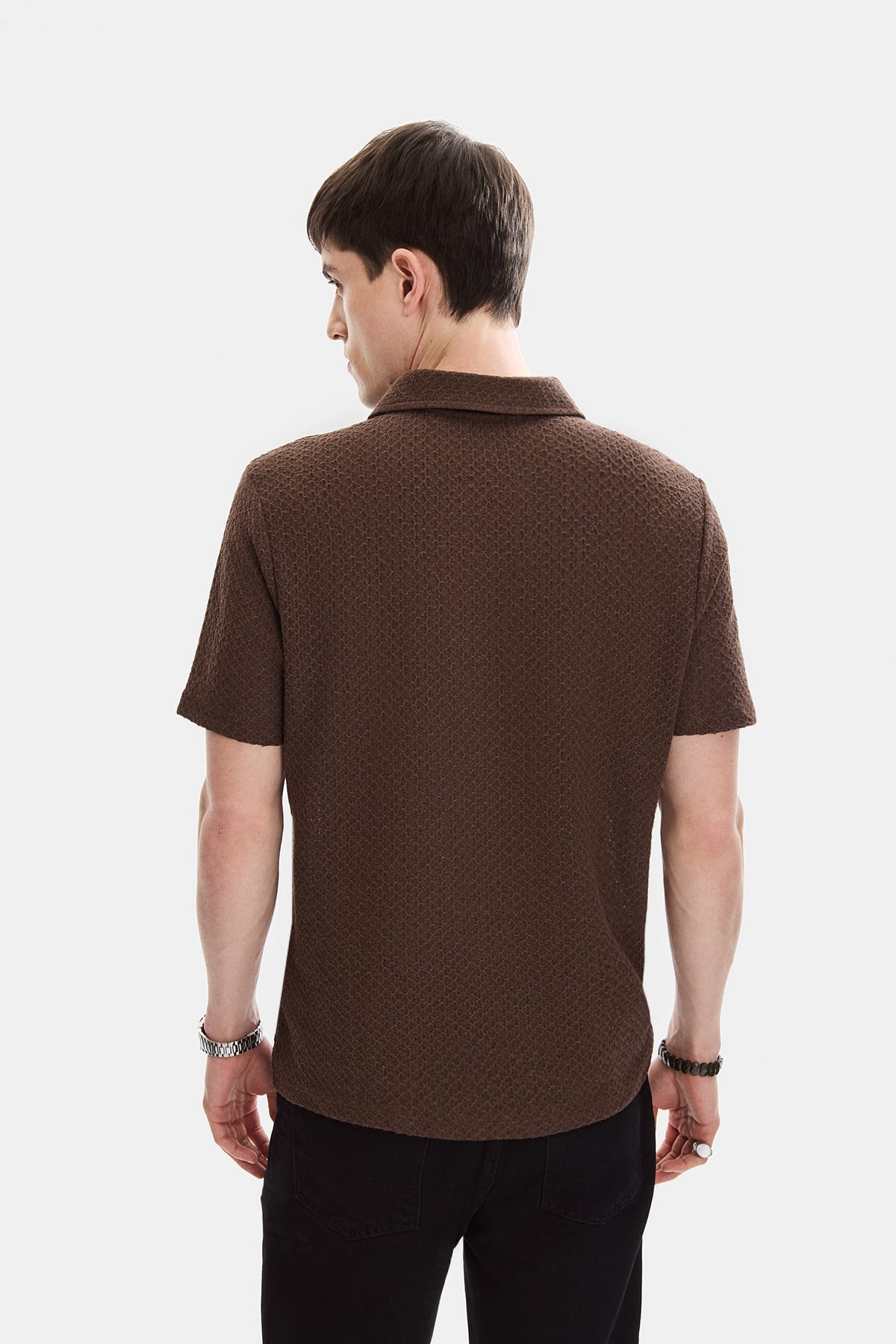 Kahve Regular Fit Örme Polo Yaka Tişört