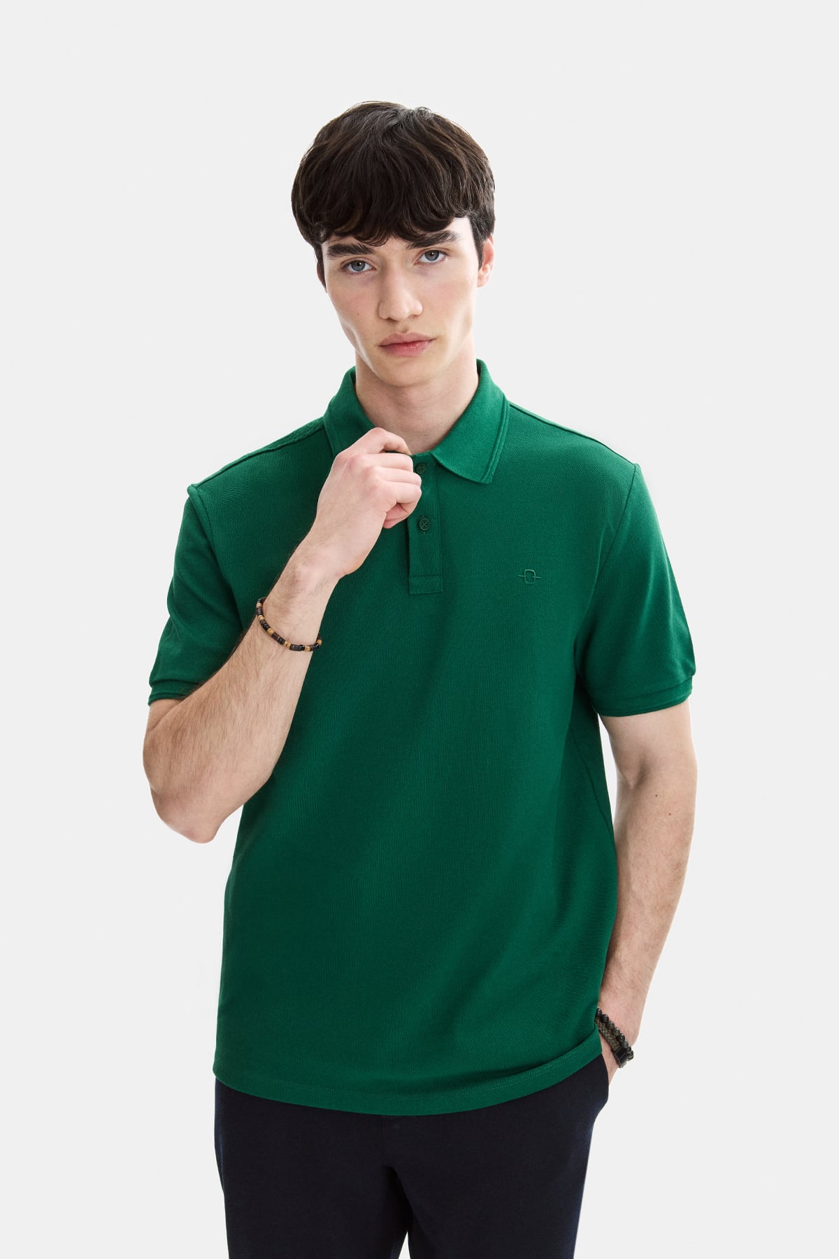 Yeşil Regular Fit Örme Polo Yaka Tişört