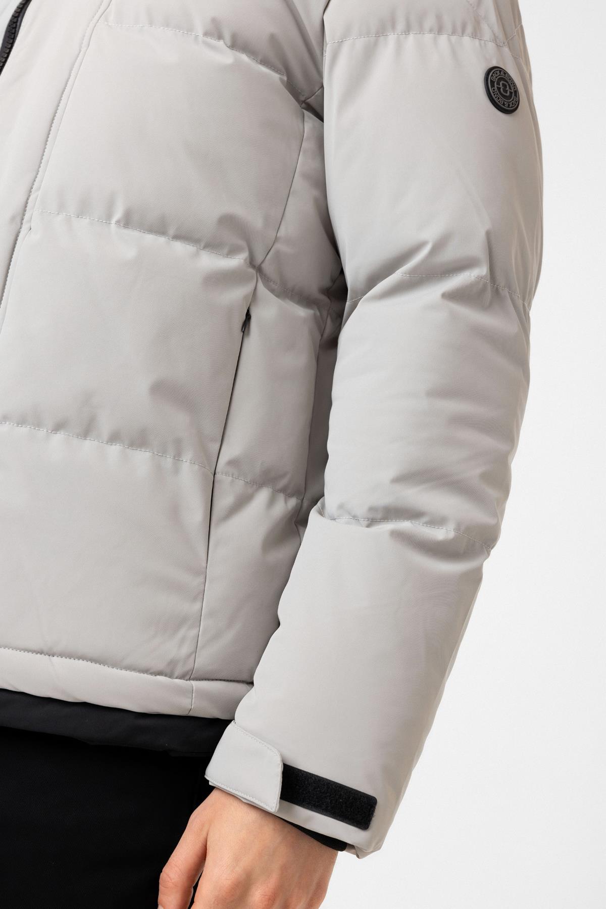 Açık Gri Regular Fit Kapüşonlu Puffer Mont