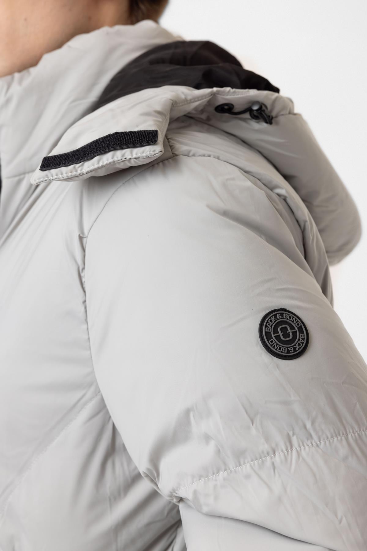 Açık Gri Regular Fit Kapüşonlu Puffer Mont