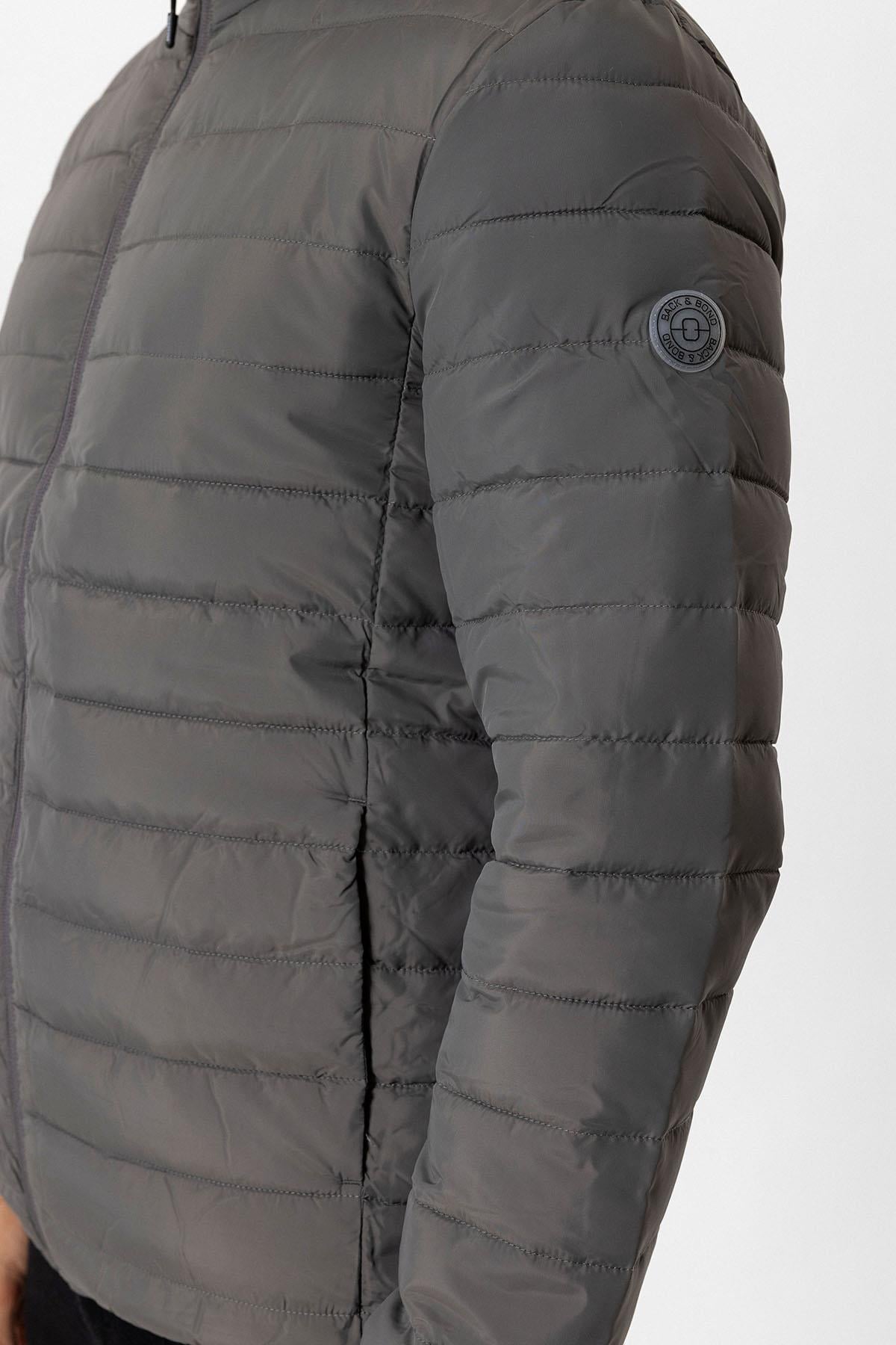 Antrasit Regular Fit Dik Yaka Puffer Şişme Mont