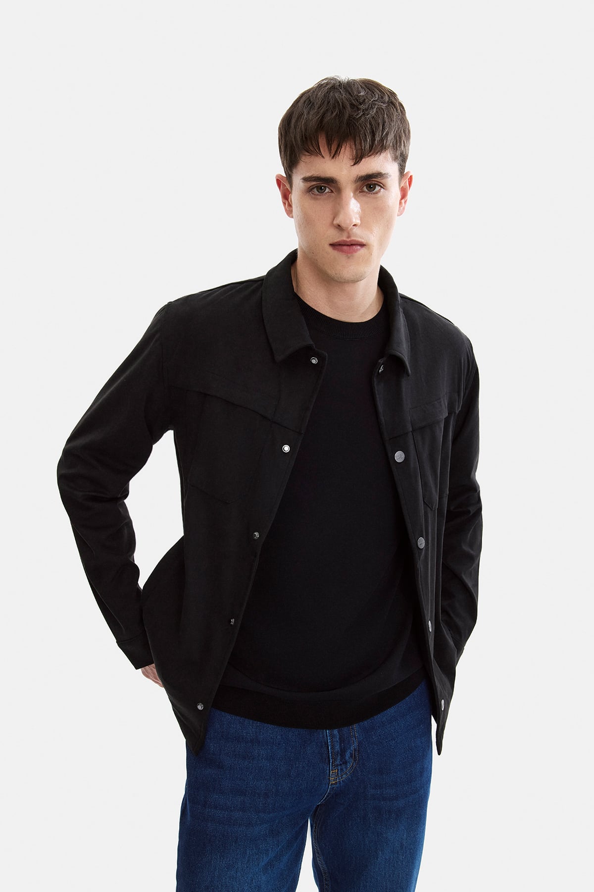 Siyah Regular Fit Süet Ceket