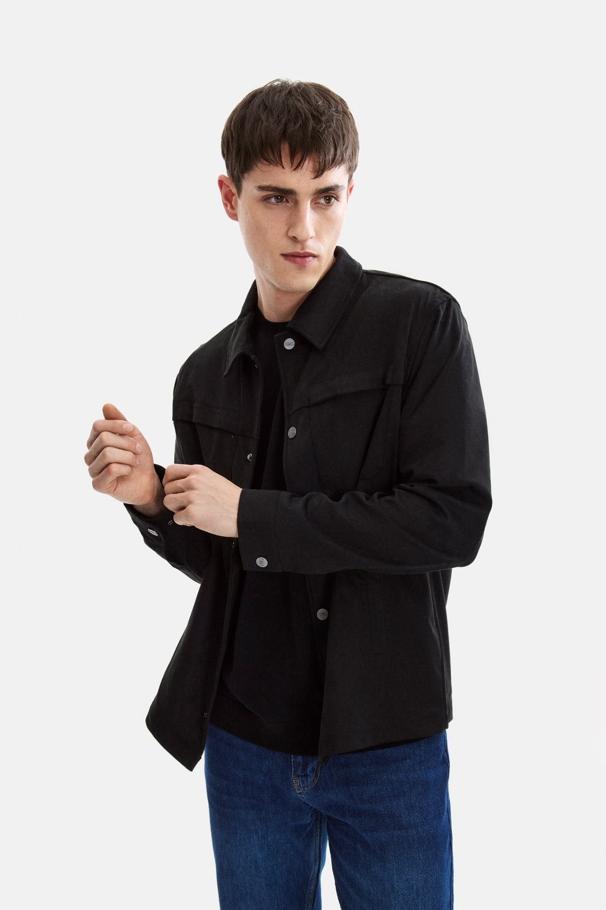 Siyah Regular Fit Süet Ceket