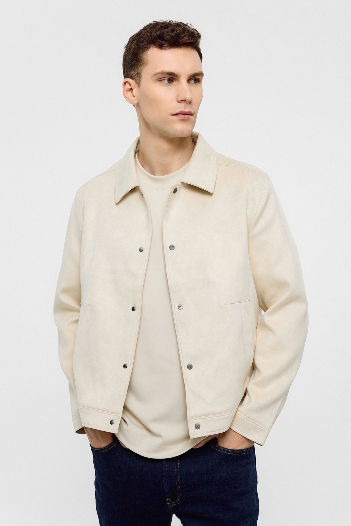 Ekru Regular Fit Süet Ceket Mont